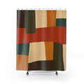 Earth tone interlocking color bands shower curtain with full front view