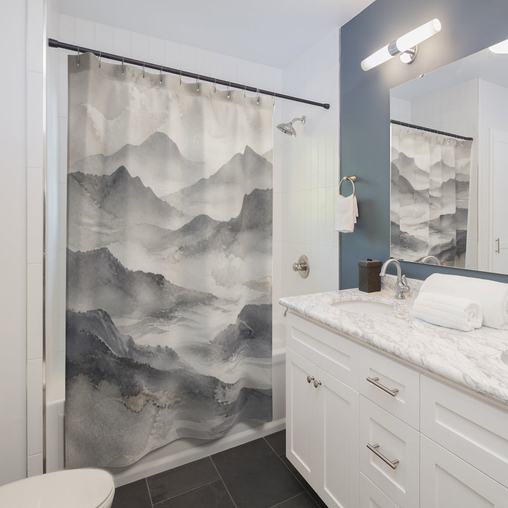 Gray Watercolor Landscape Shower Curtain