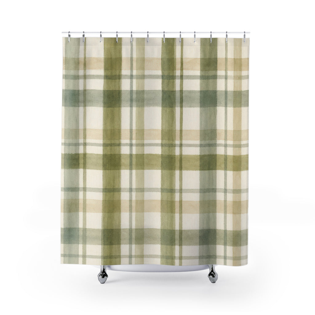 Moss Cream Farmhouse Check Shower Curtain
