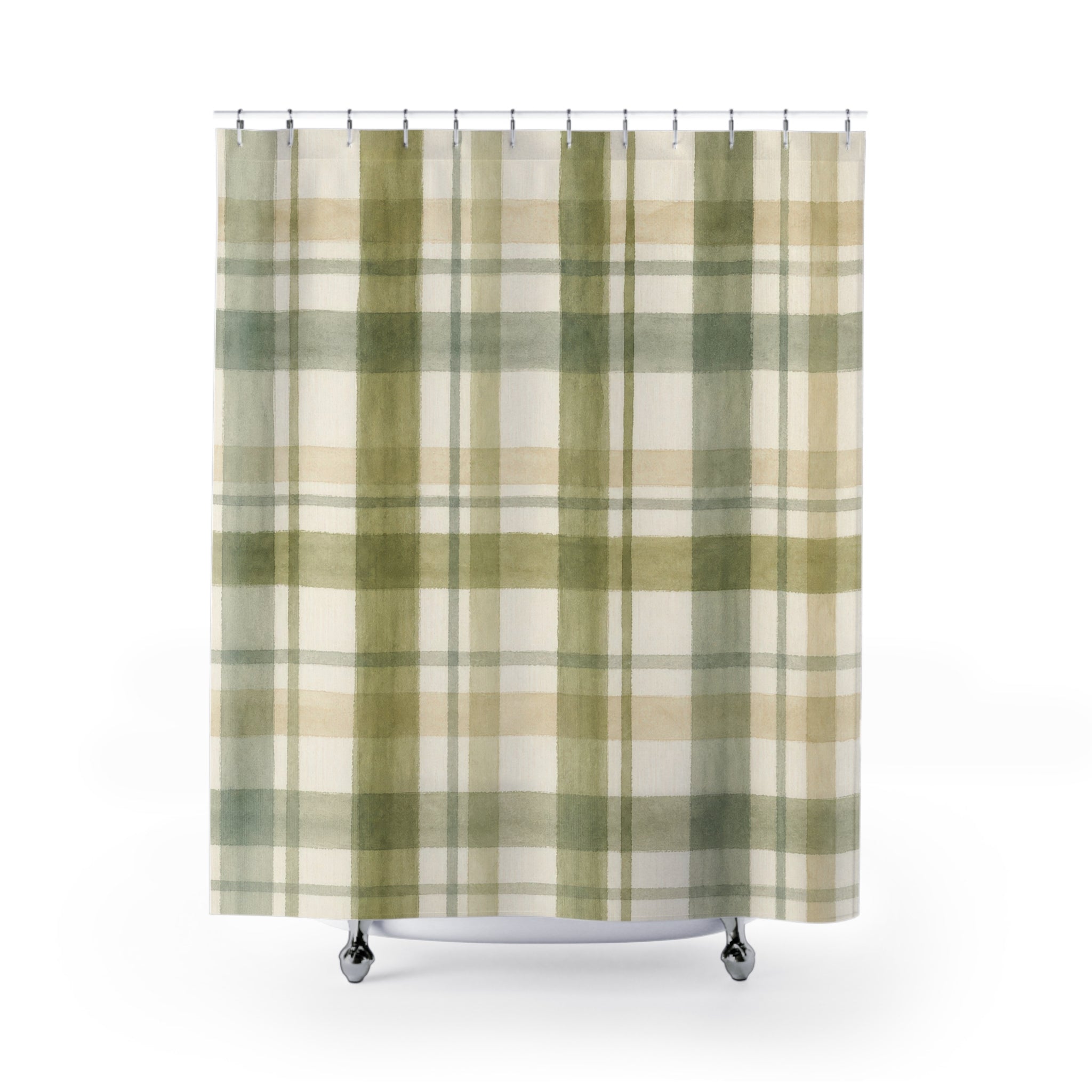 Moss Cream Farmhouse Check Shower Curtain