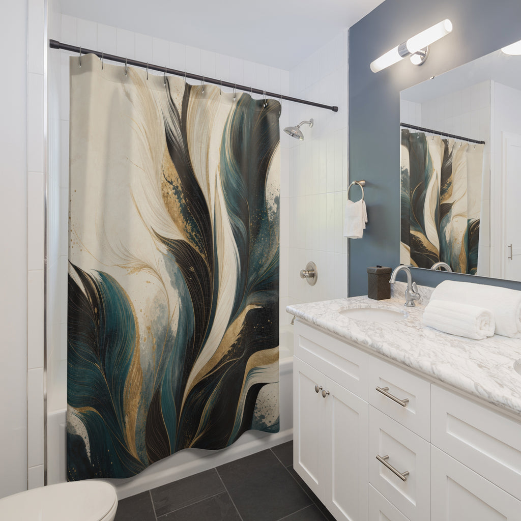 Black Teal Shower Curtain