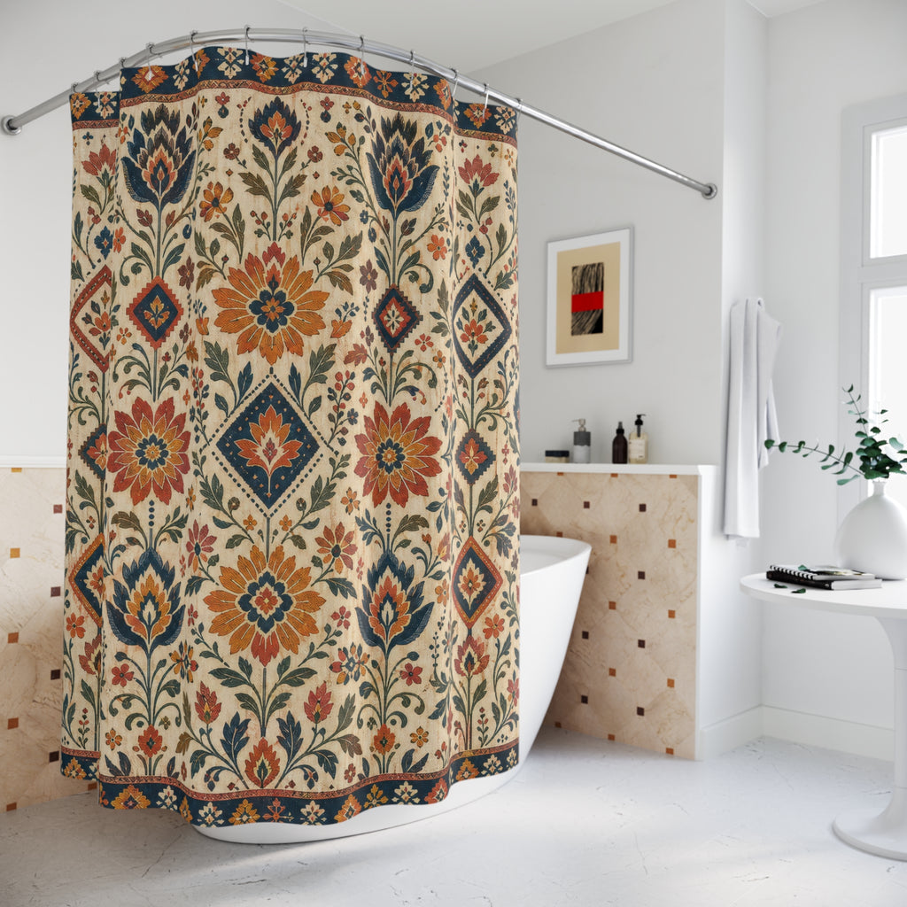 Kilim Flower Boho Floral Shower Curtain