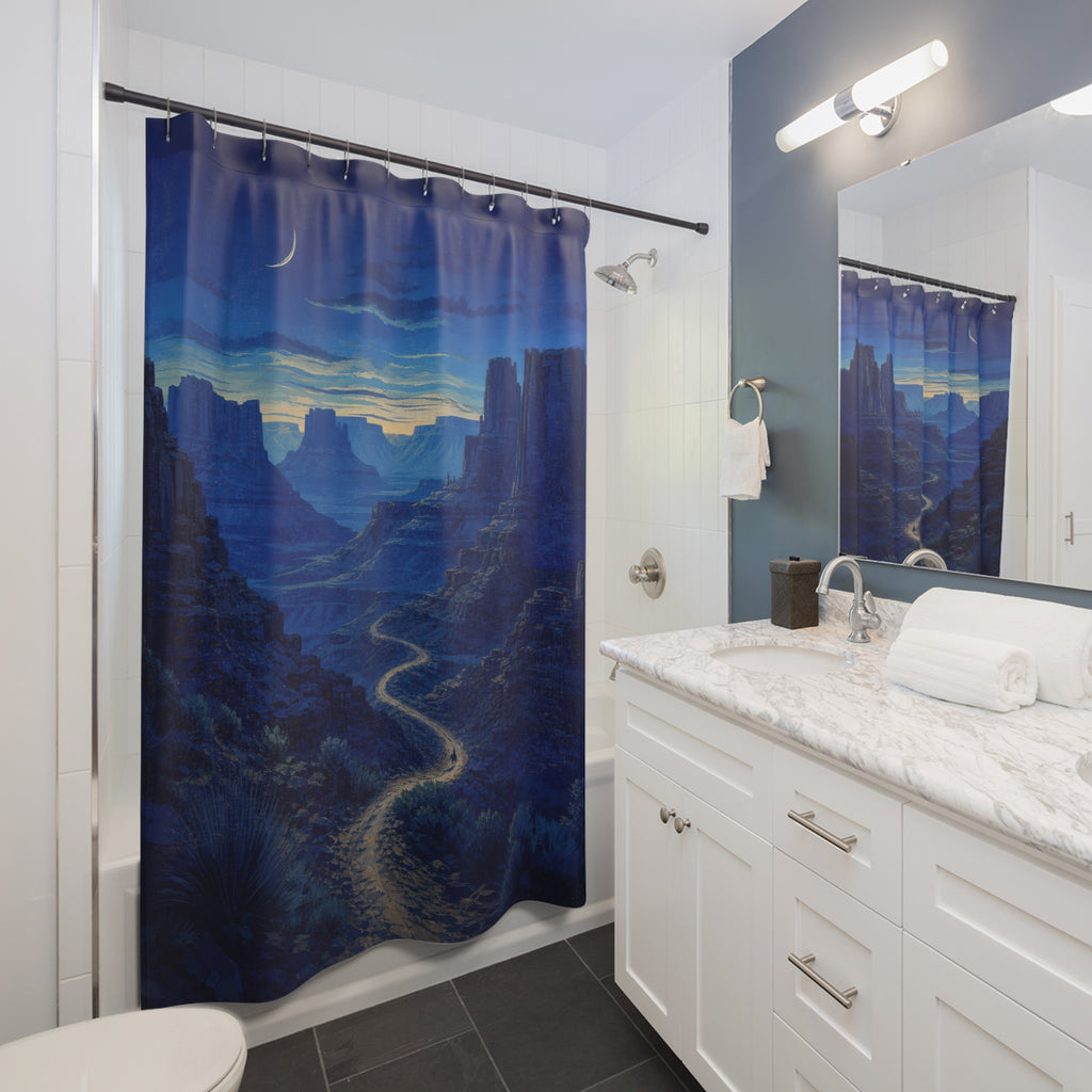 Western Mesa Dark Blue Shower Curtain