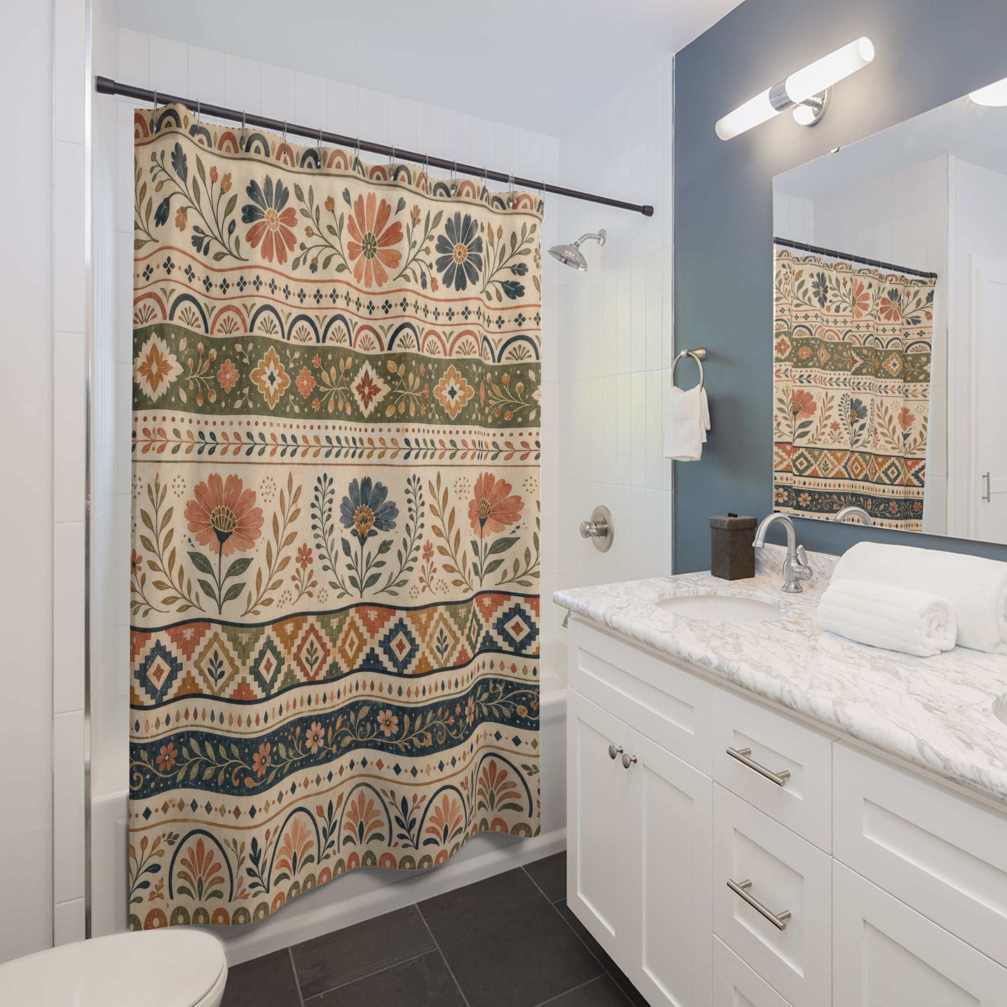 Southwestern Floral Stripe Shower Curtain