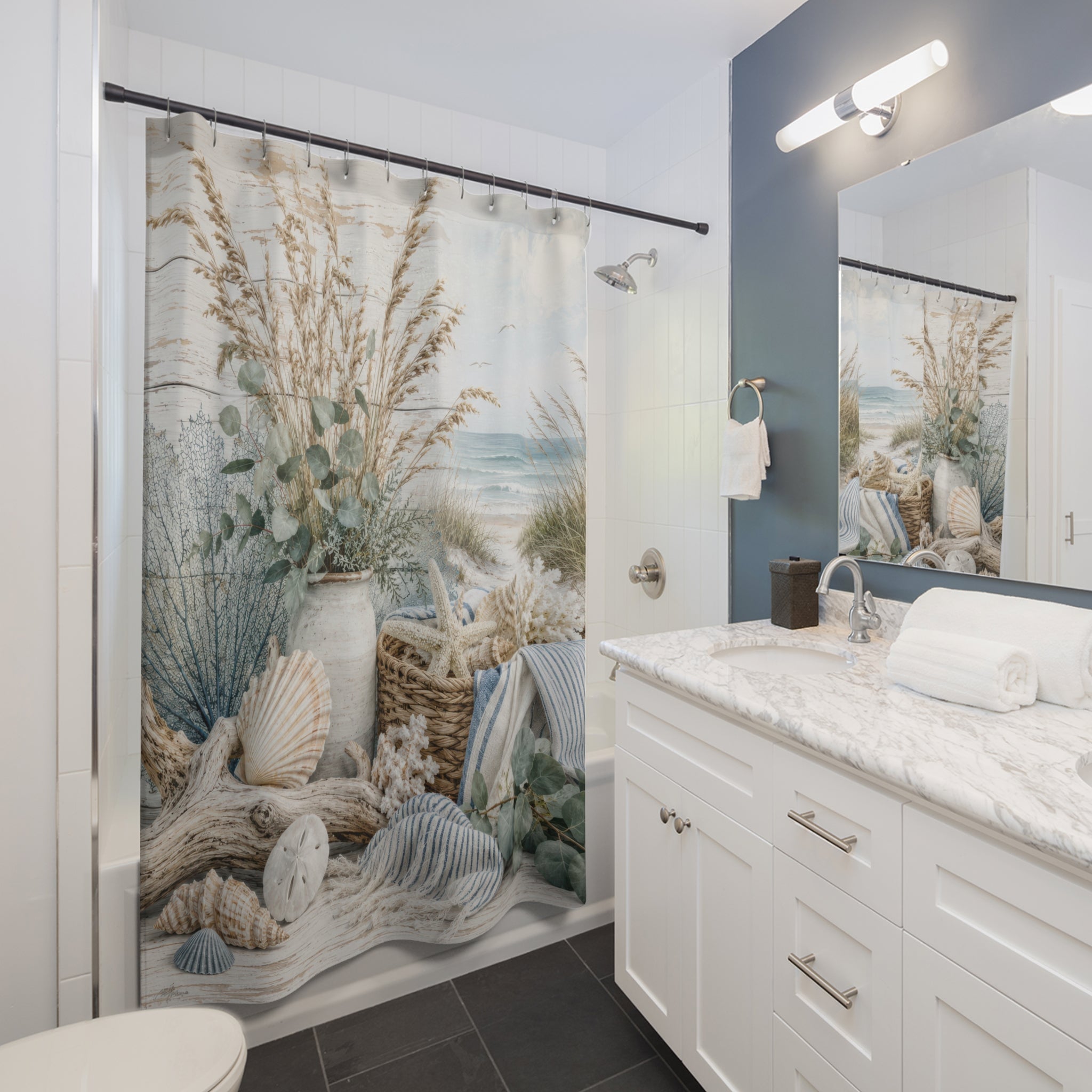 Coastal Farmhouse Shower Curtain: Beach Shells