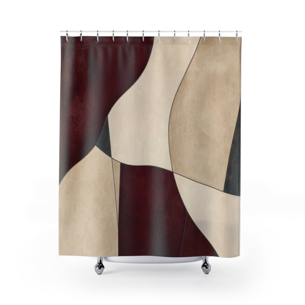 Burgundy Abstract Red and White Shower Curtain