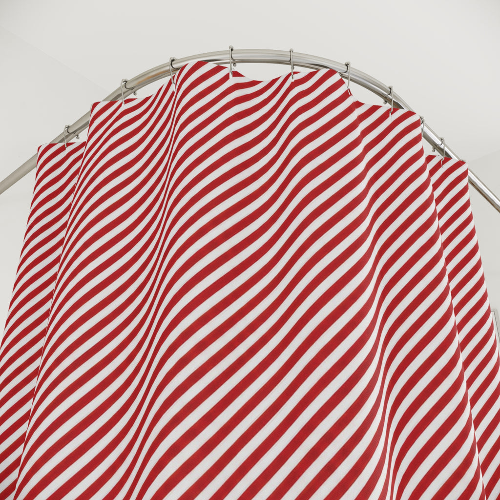 Red White Diagonal Stripe Shower Curtain