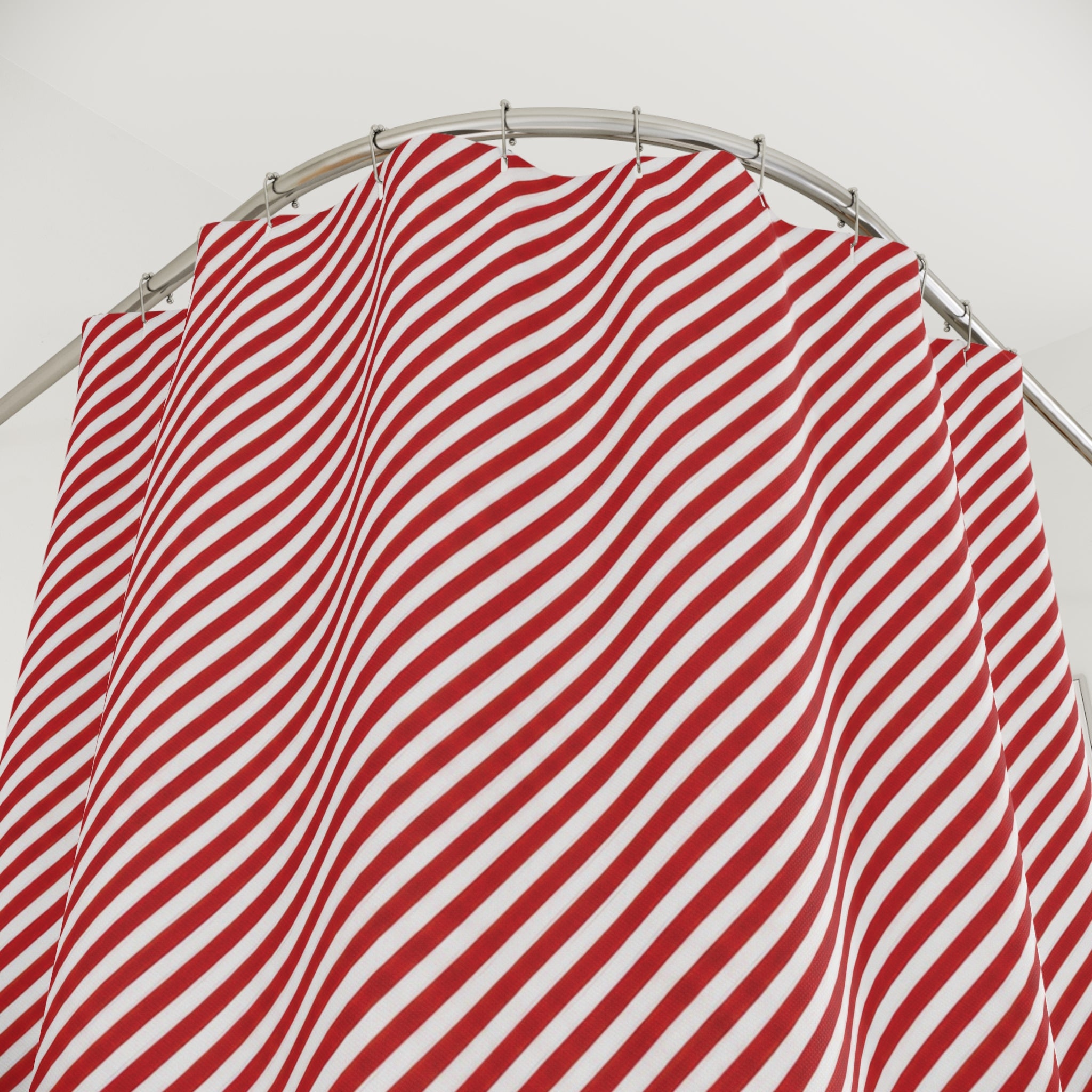 Red White Diagonal Stripe Shower Curtain