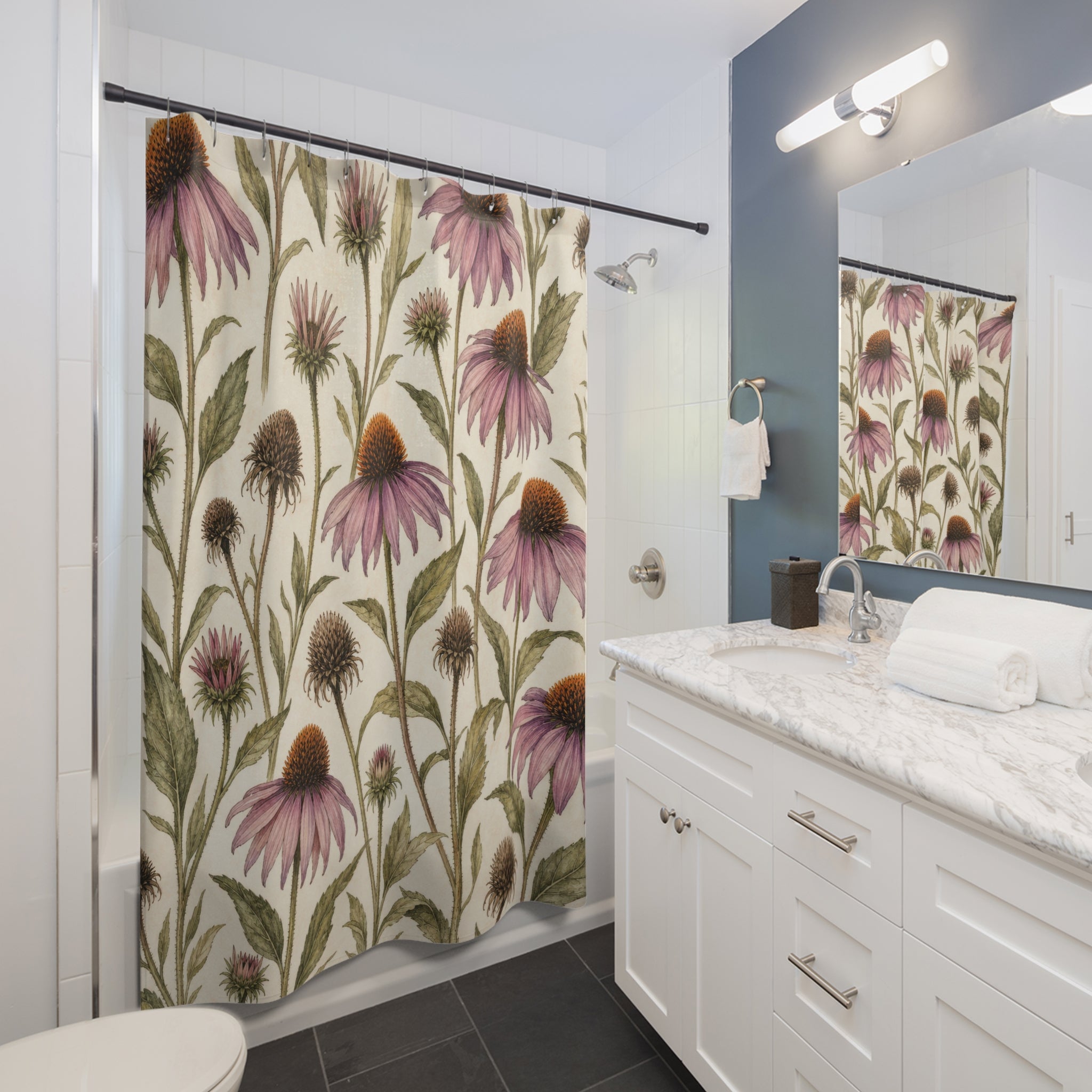 Dusty Pink Echinacea Wildflower Botanical Shower Curtain