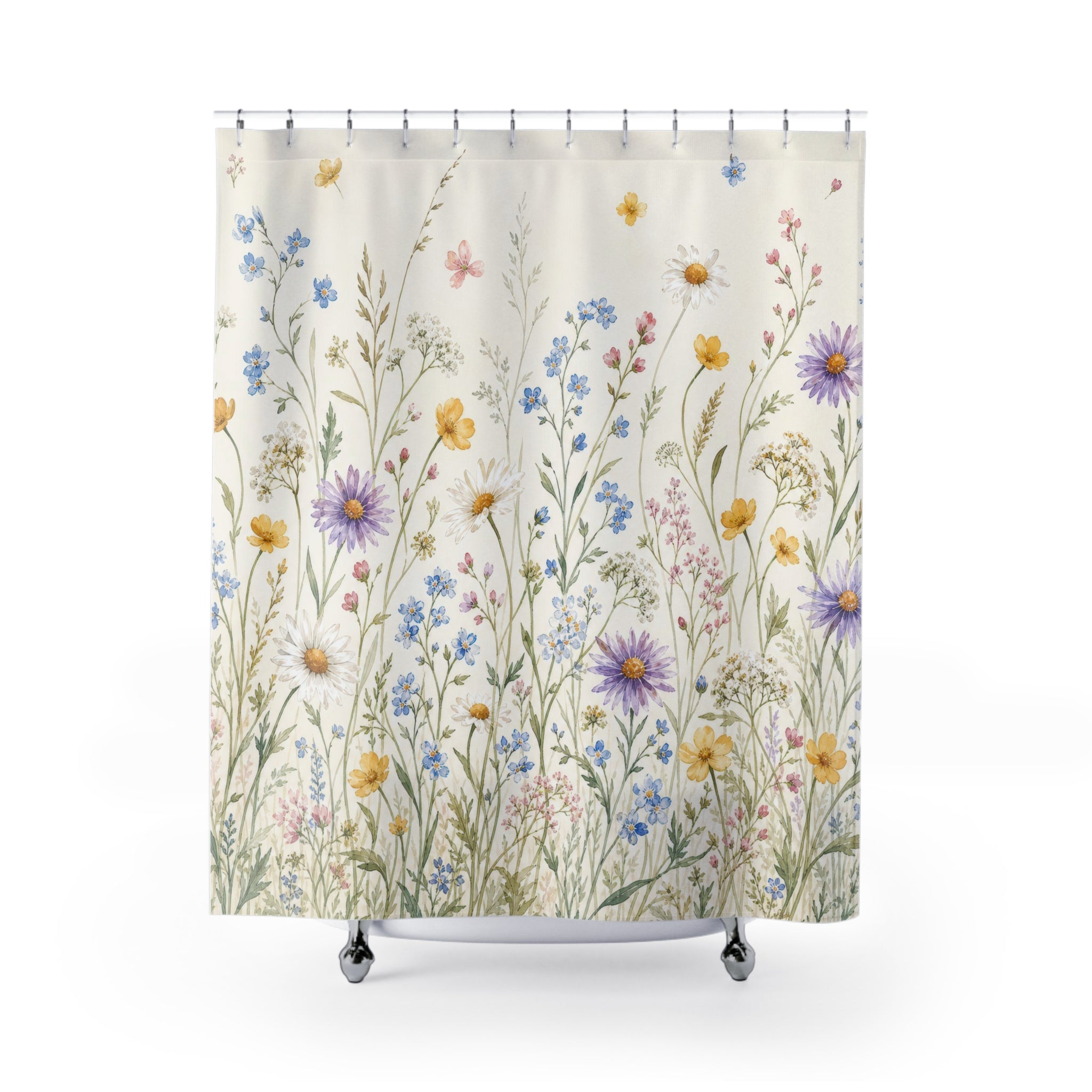 Yellow Purple Daisy Watercolor Shower Curtain