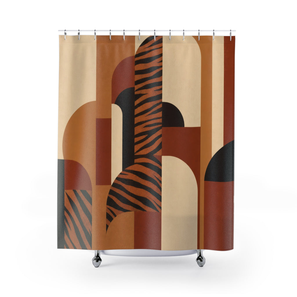 Warm Geometric Tiger Stripe Shower Curtain