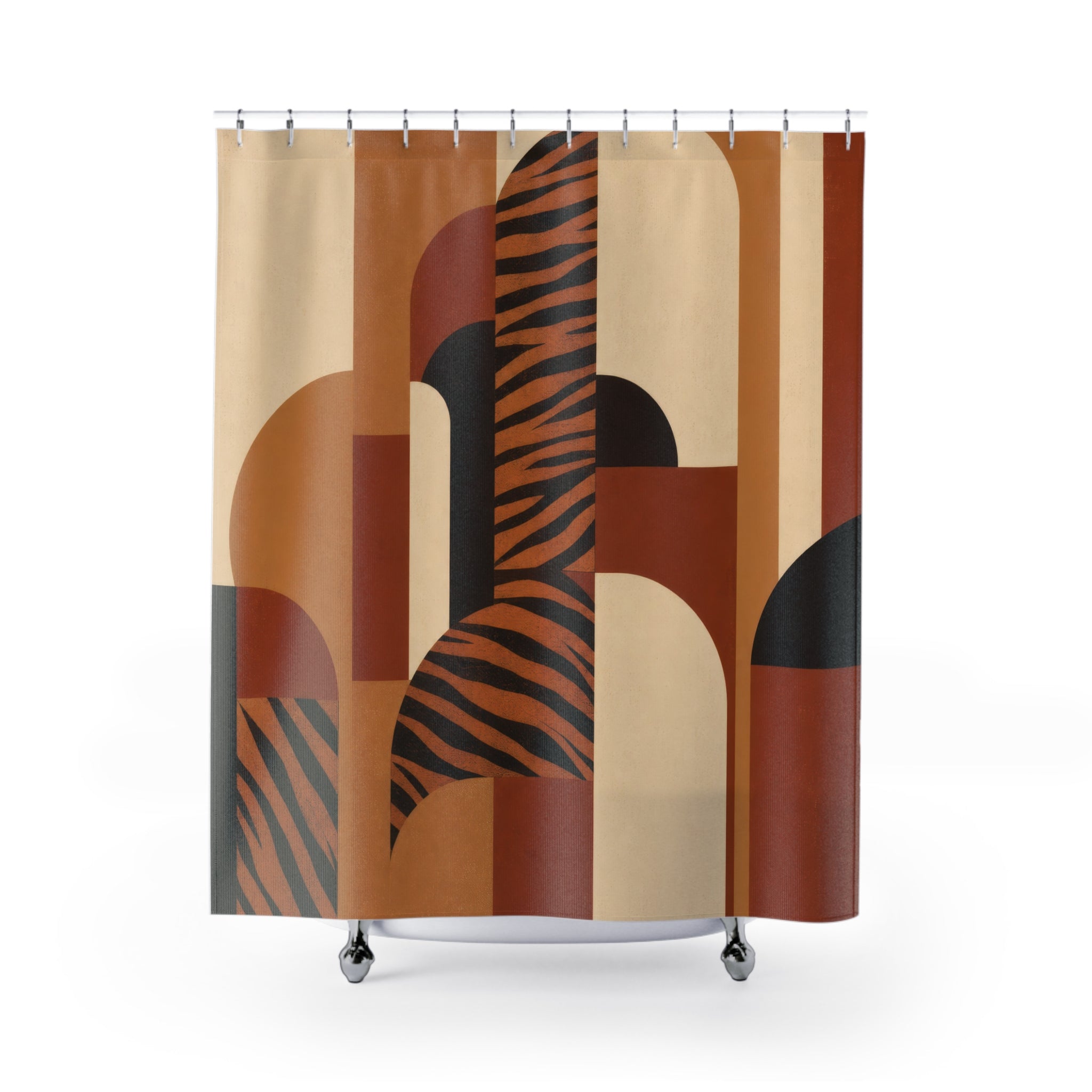 Warm Geometric Tiger Stripe Shower Curtain