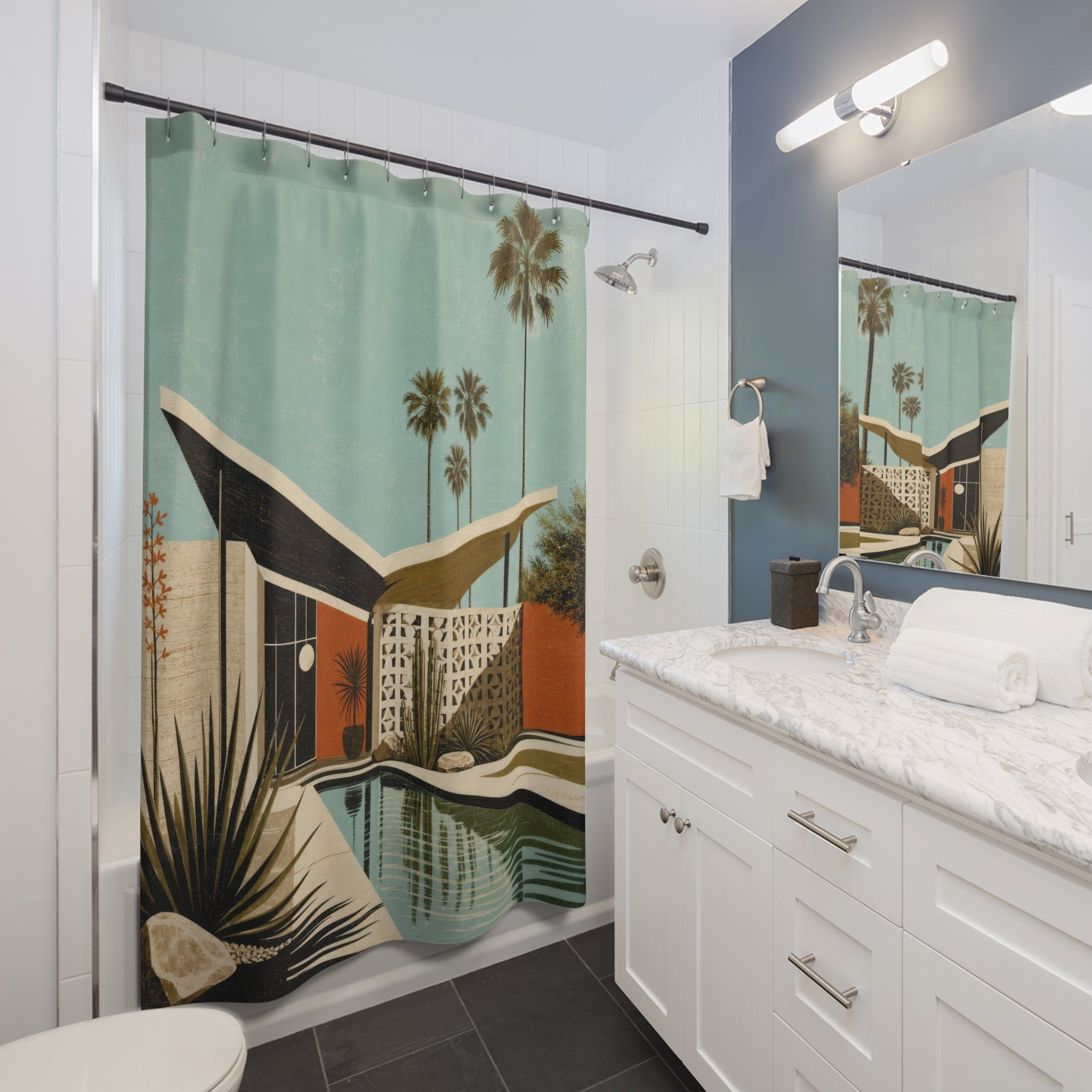 Butterfly Roof Mid Century Style Shower Curtain