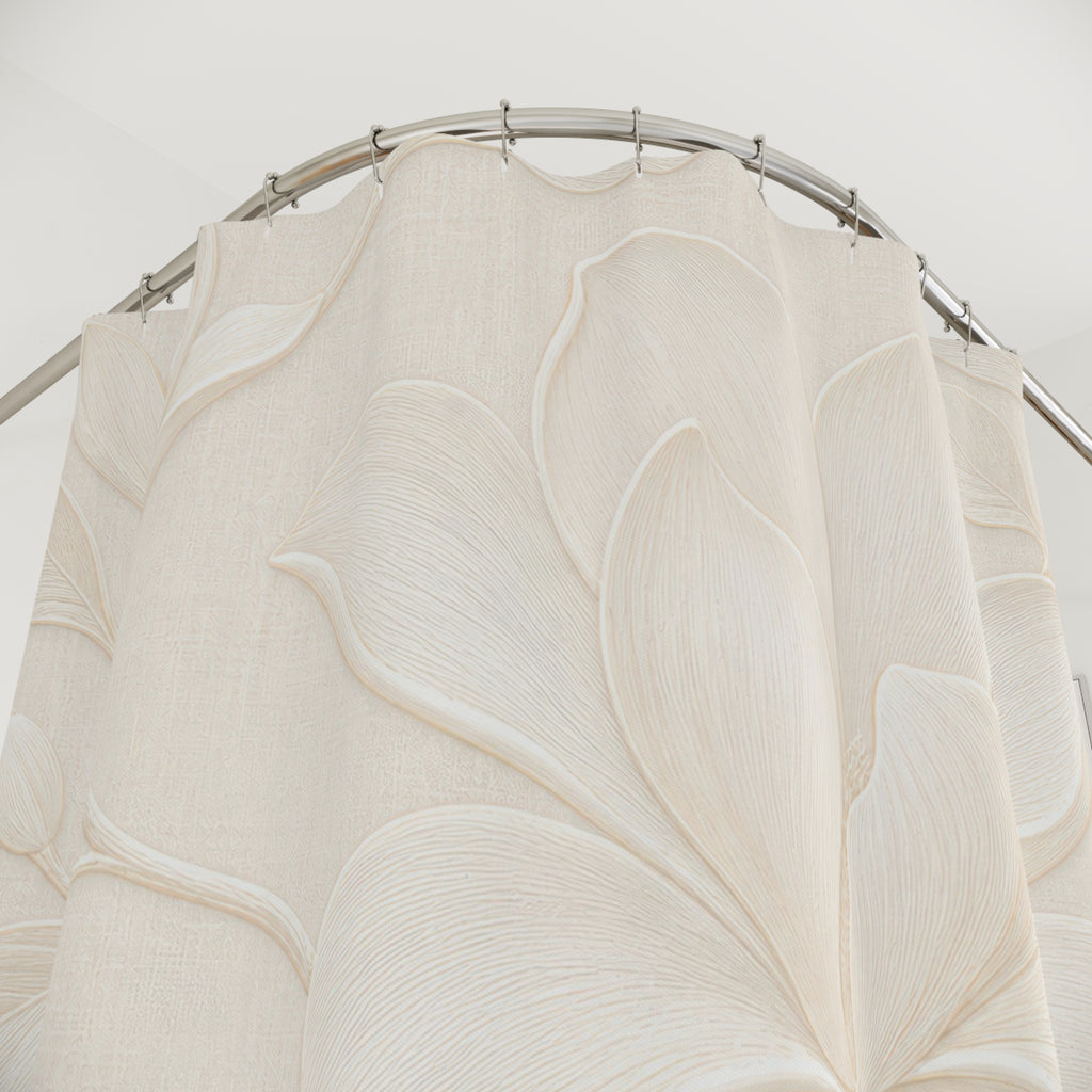 Floral Shower Curtain, Cream Botanical Bath Decor, Beige Line Flower Pattern, Elegant Neutral Guest Bathroom Decor, Classic Soft Style