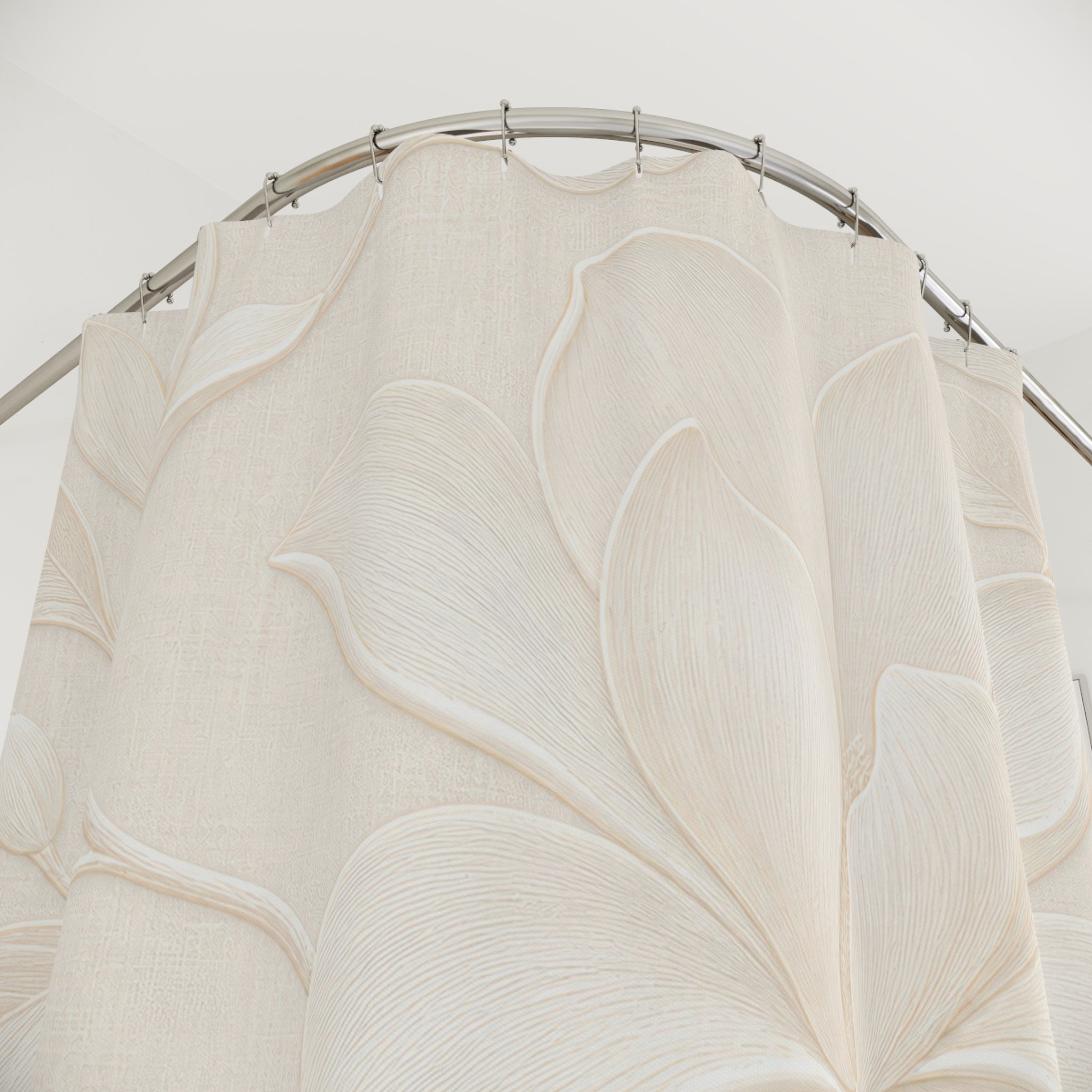 Floral Shower Curtain, Cream Botanical Bath Decor, Beige Line Flower Pattern, Elegant Neutral Guest Bathroom Decor, Classic Soft Style
