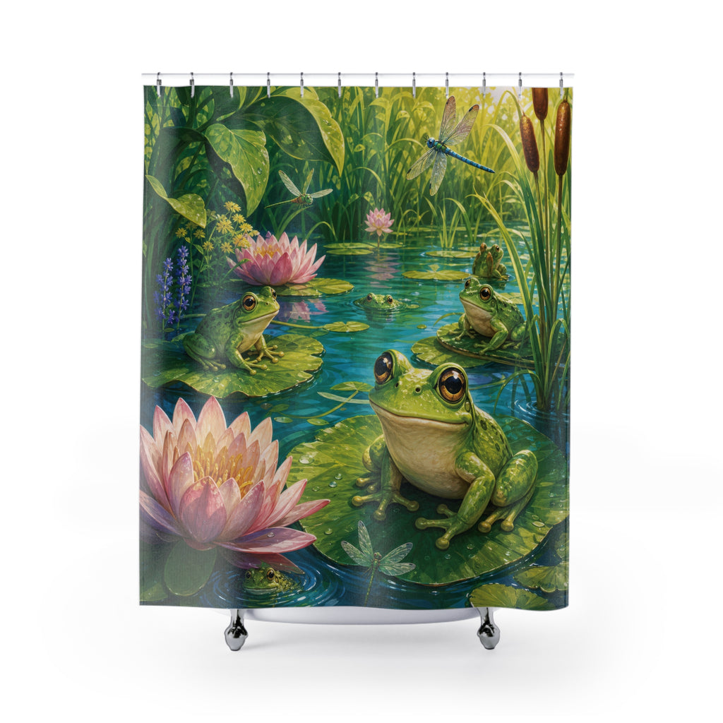 Frog Shower Curtain: Green Lily Pond