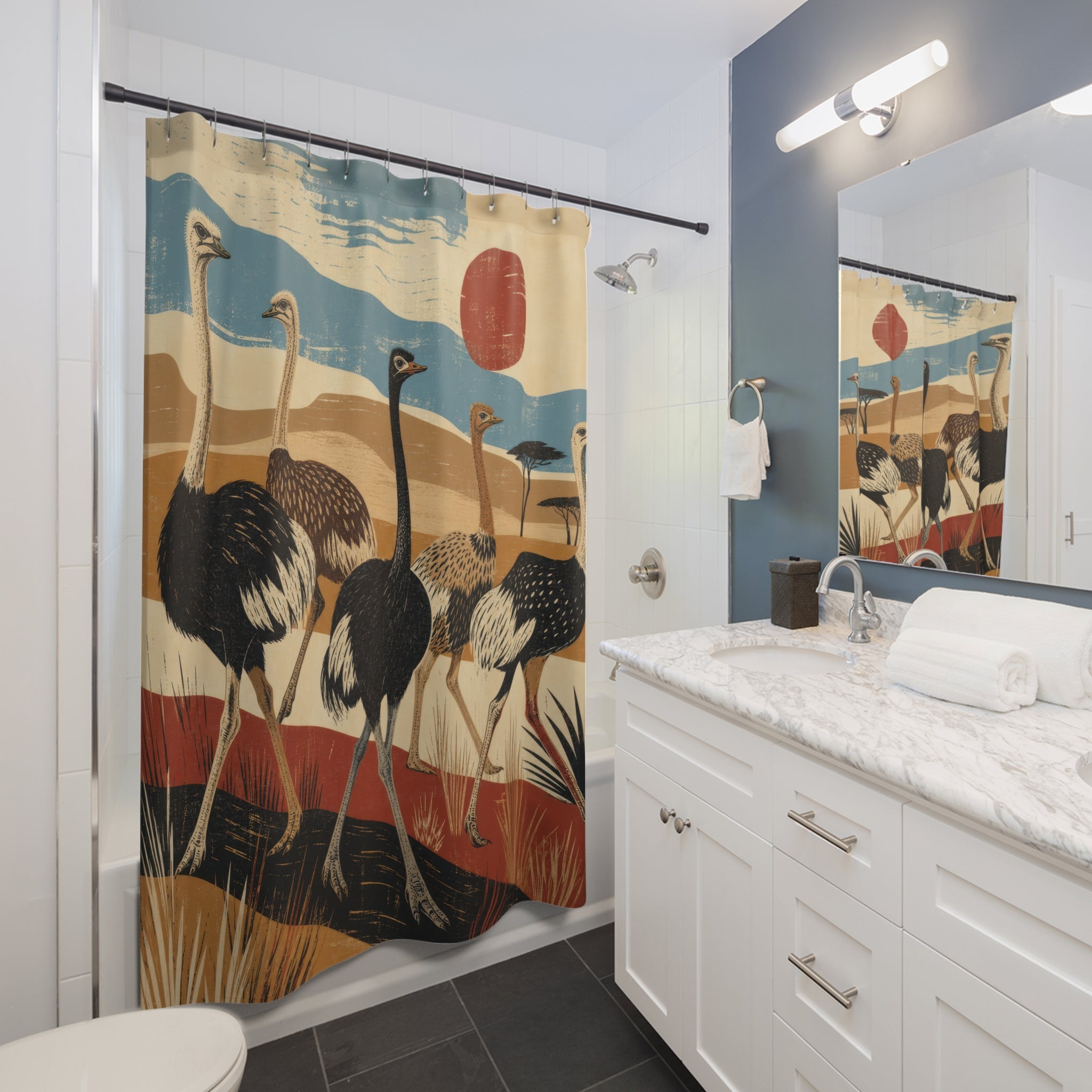 Graphic Ostrich Flock Shower Curtain