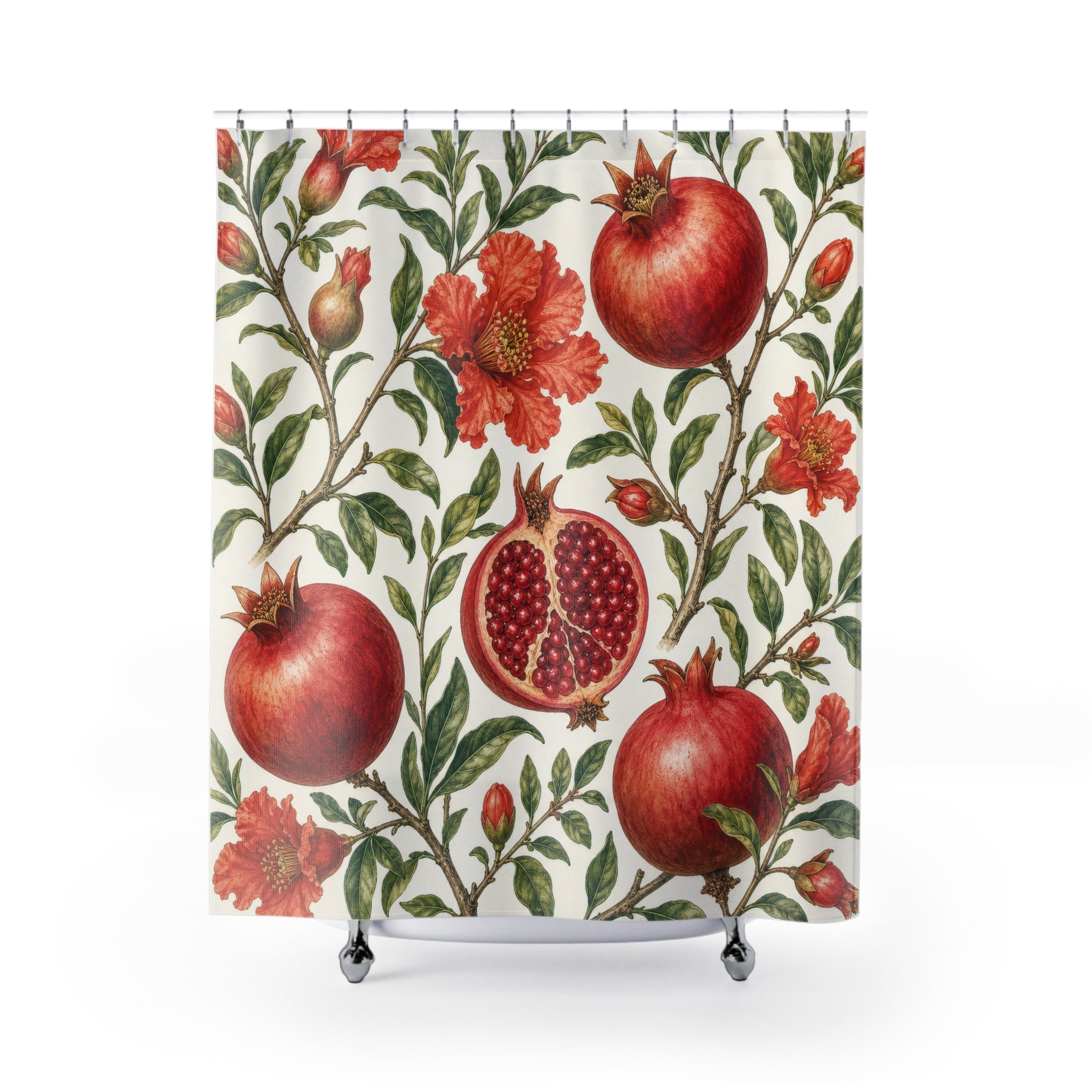 Red Floral Botanical Fruit Shower Curtain