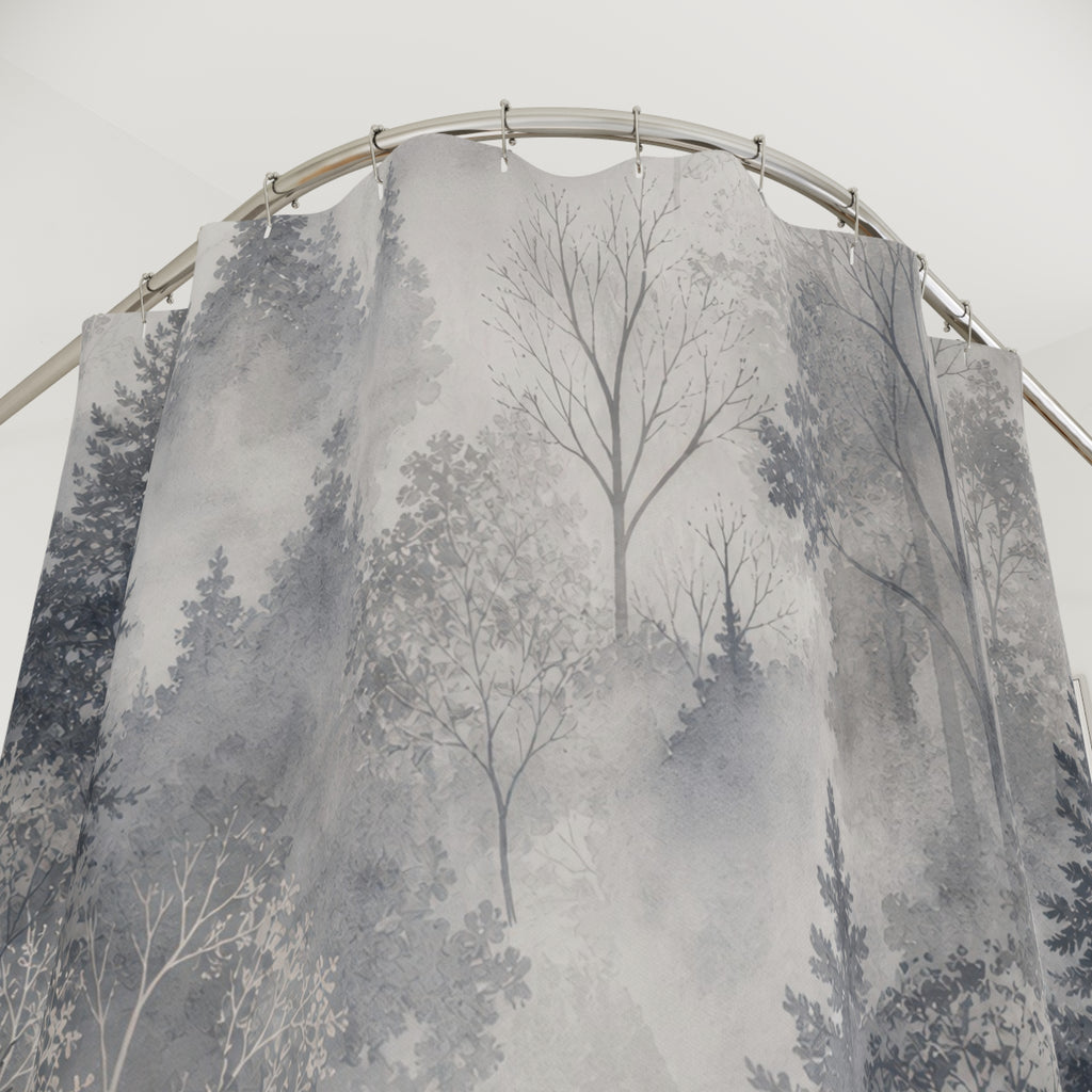 Gray Pine Tree Landscape Shower Curtain