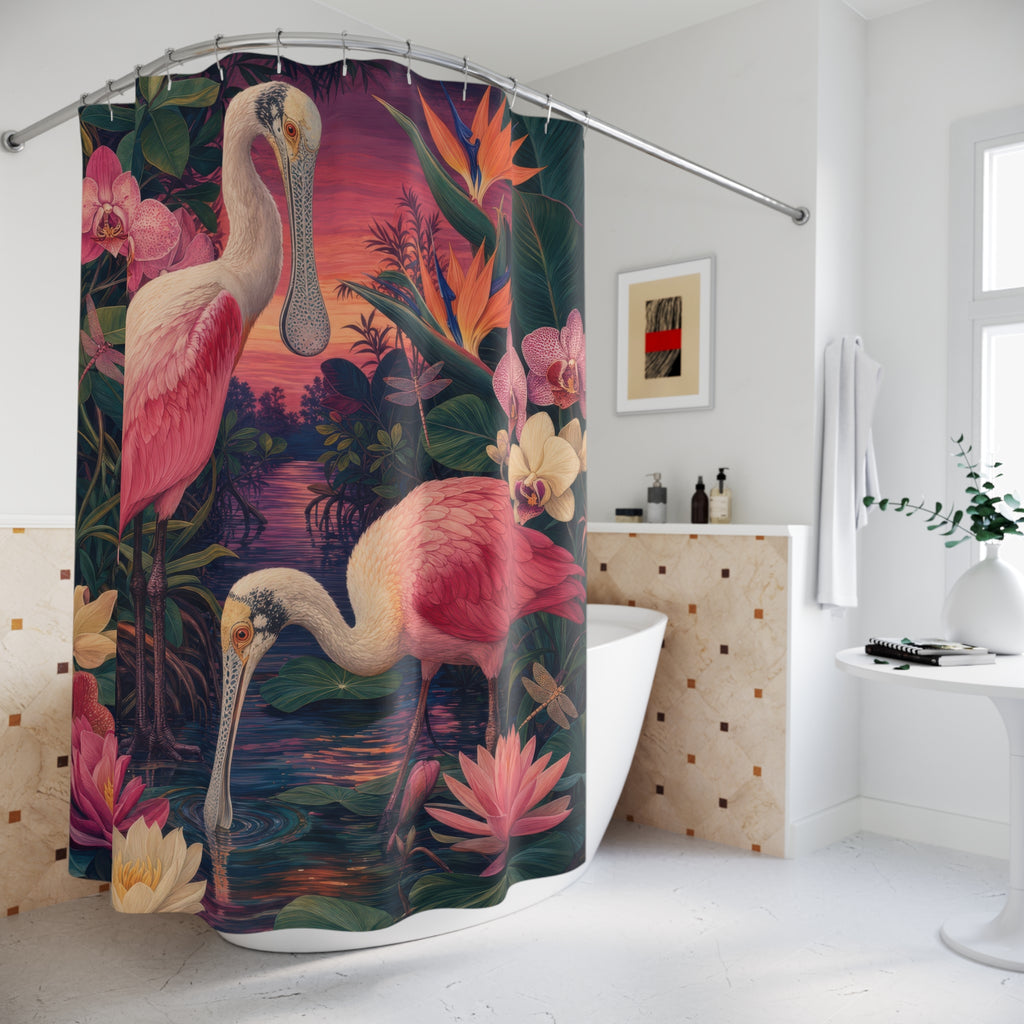 Tropical Spoonbill Pair Shower Curtain