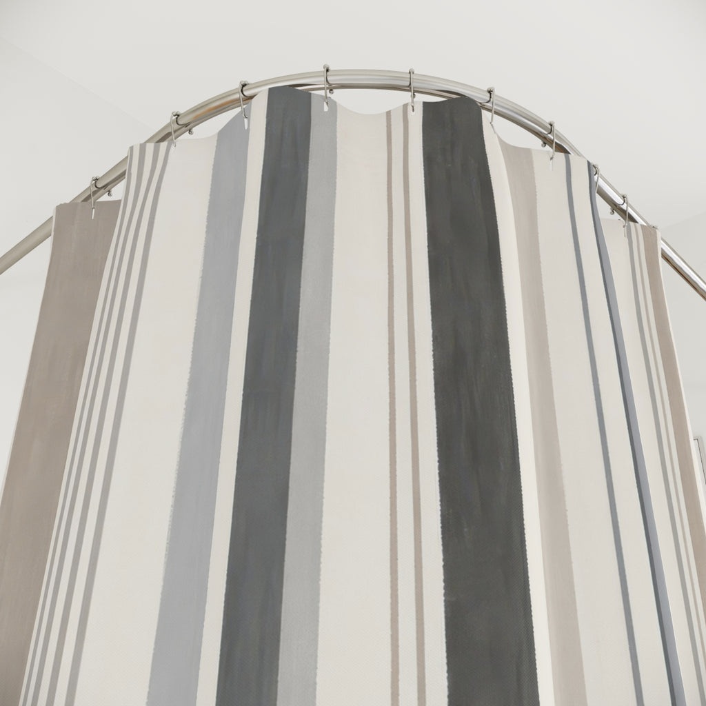 Black Beige Minimal Pinstripe Shower Curtain
