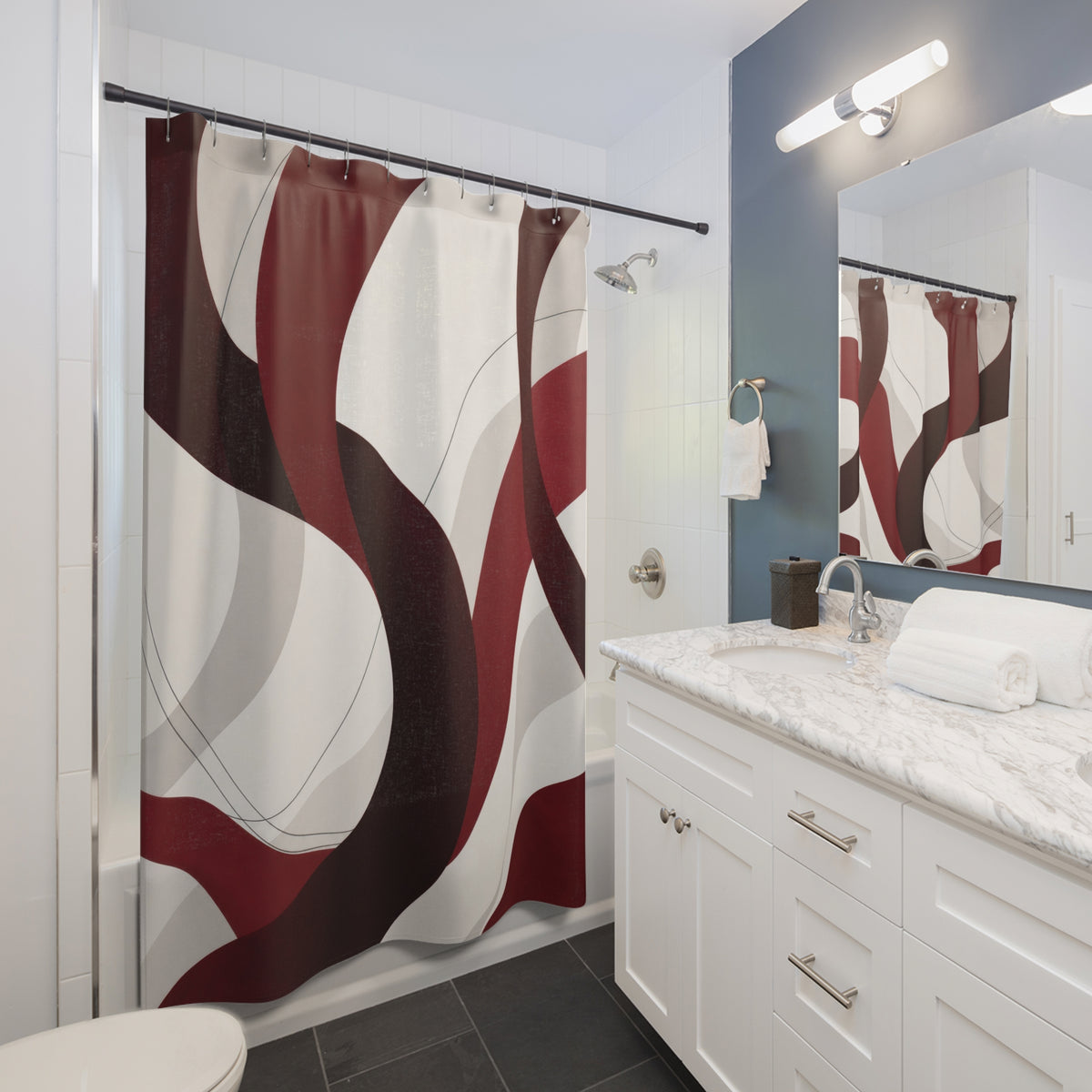Modern Abstract Ribbon Red Shower Curtain