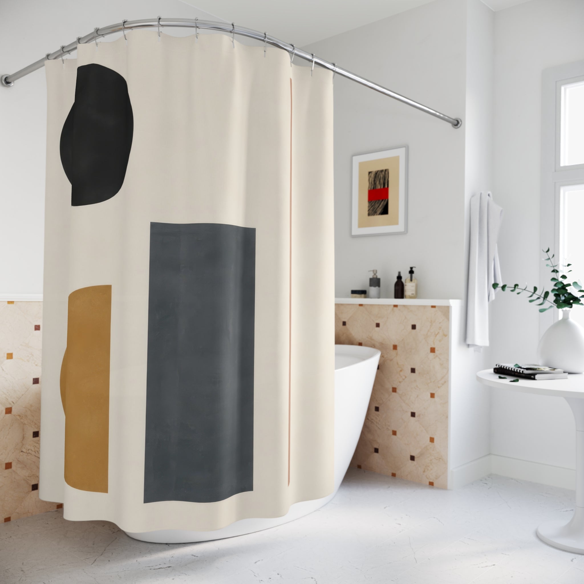 Black Mustard Circle Block Shower Curtain