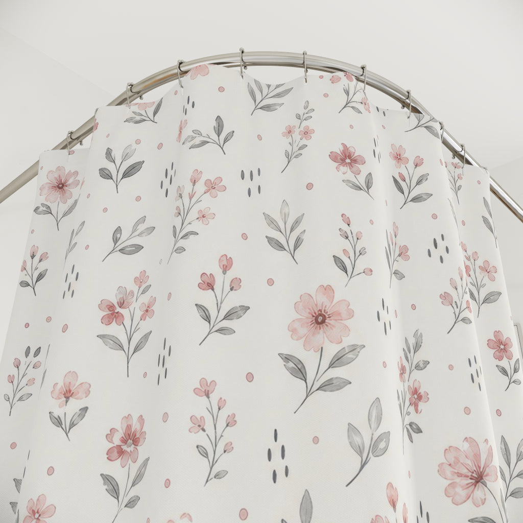 Gray Pink Floral Shower Curtain: Gray Pink Shower Curtain