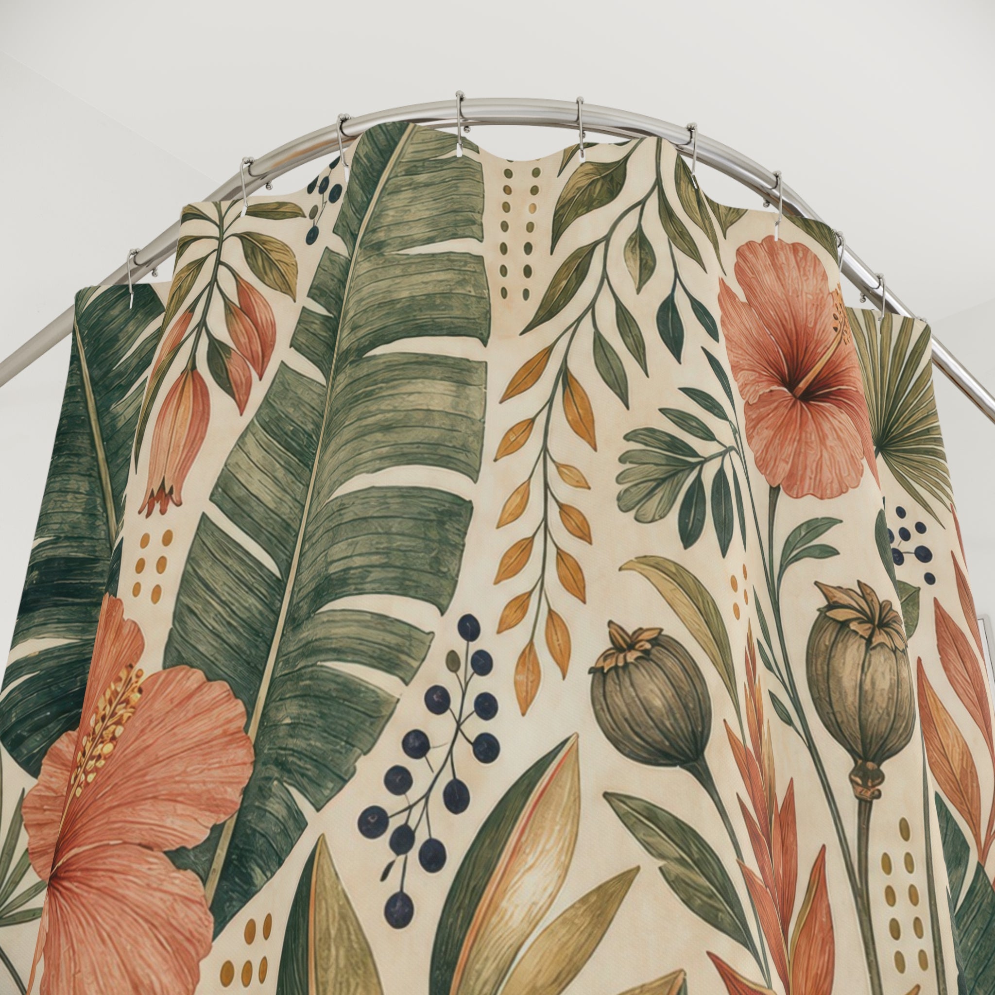Tropical Palm Hibiscus Shower Curtain