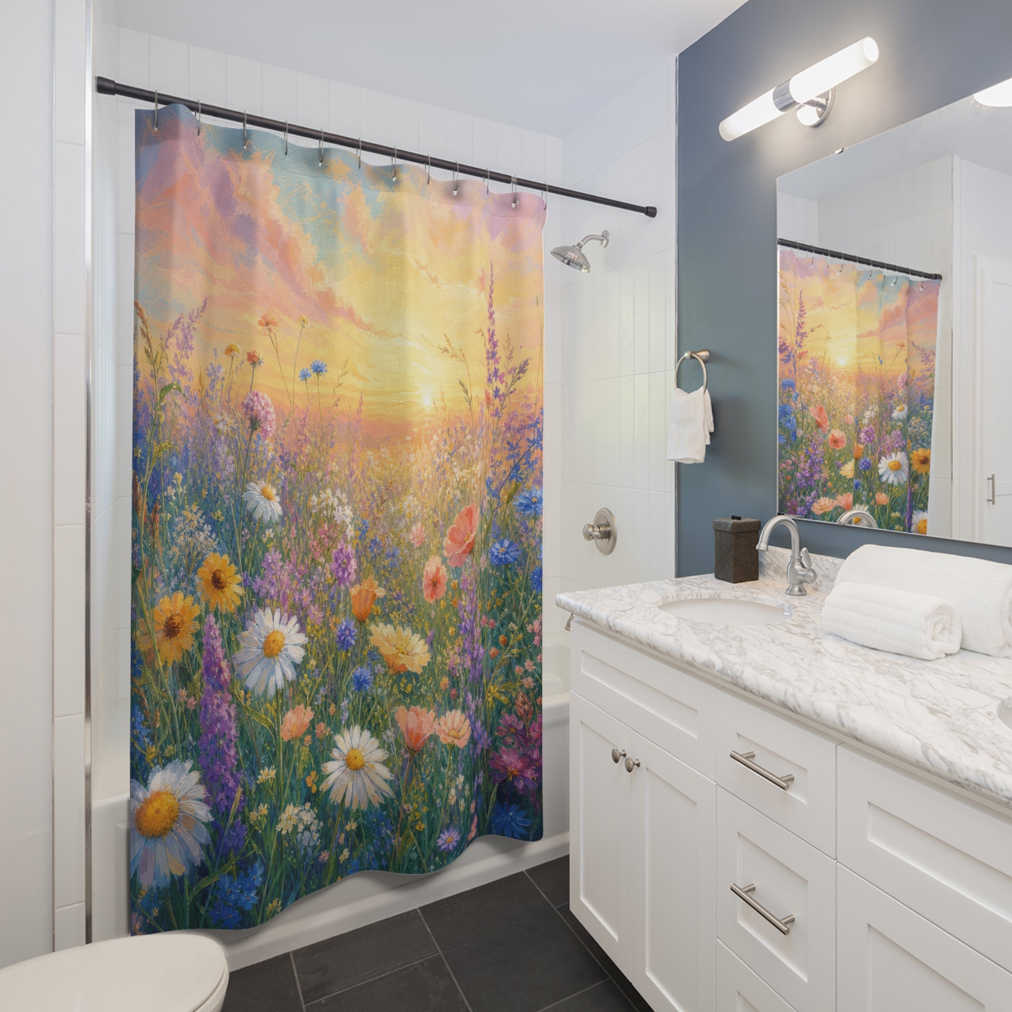 Pastel Impressionist Wildflower Meadow Shower Curtain