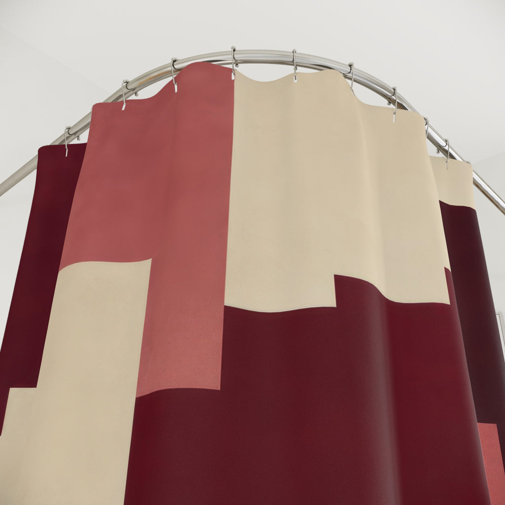 Burgundy Geometric Color Block Shower Curtain