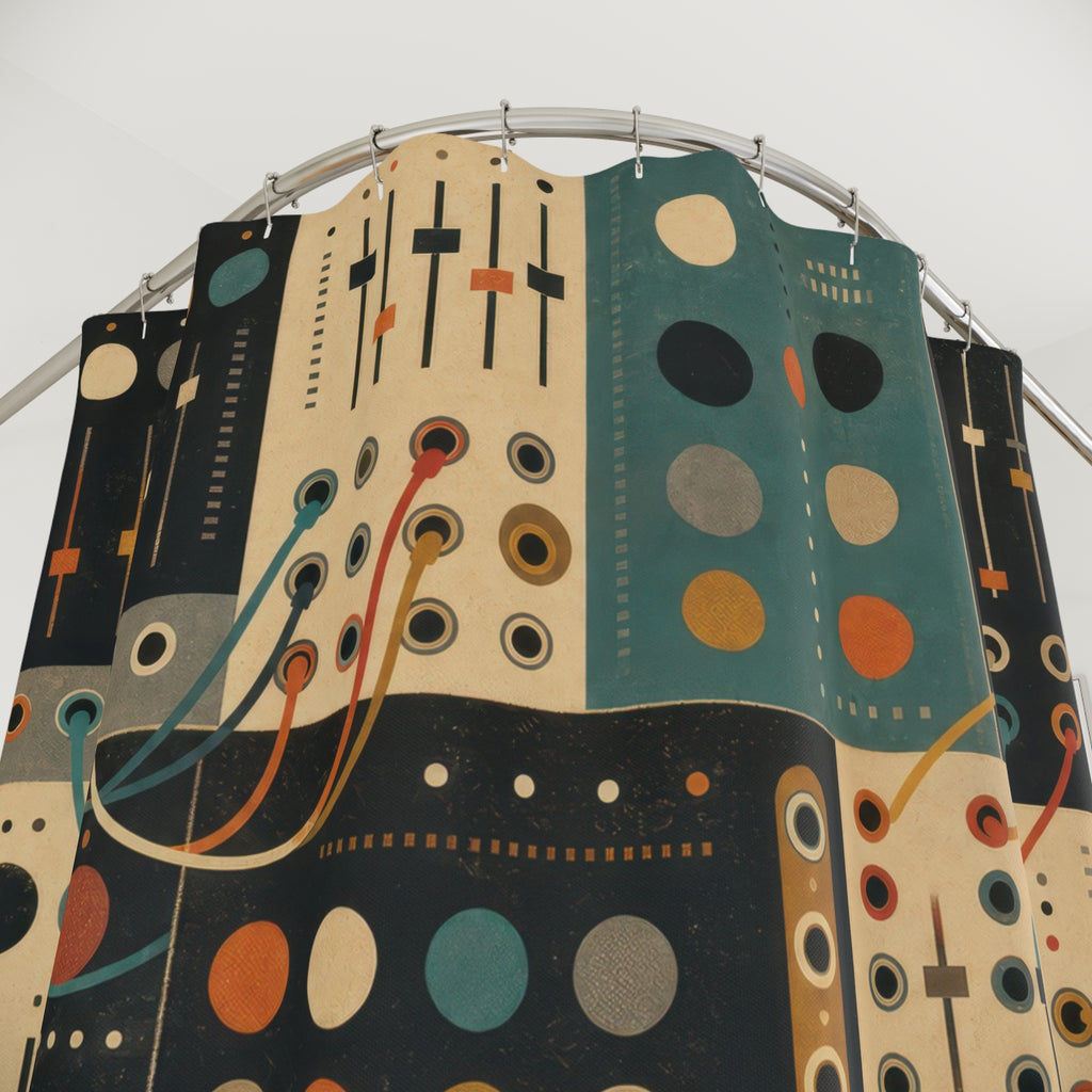 Retro Synth Panel Geometric Shower Curtain