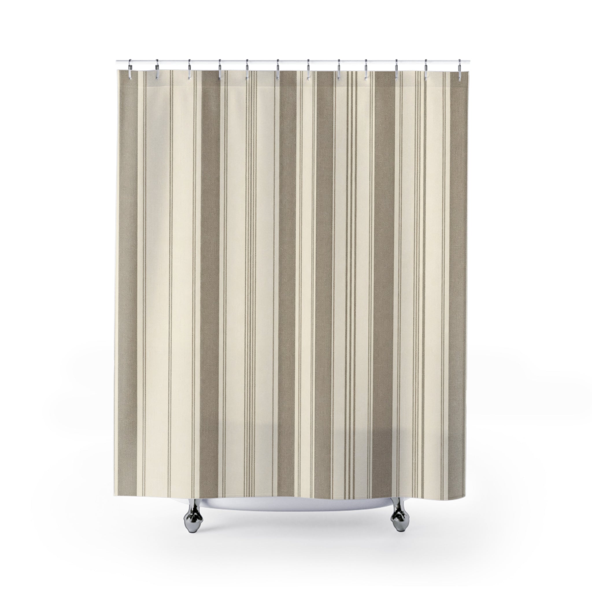 Beige Awning Stripe Shower Curtain, Neutral Classic Bathroom Decor, Taupe Stripe Bath Curtain, Guest Bathroom Decor, Small Bathroom Decor