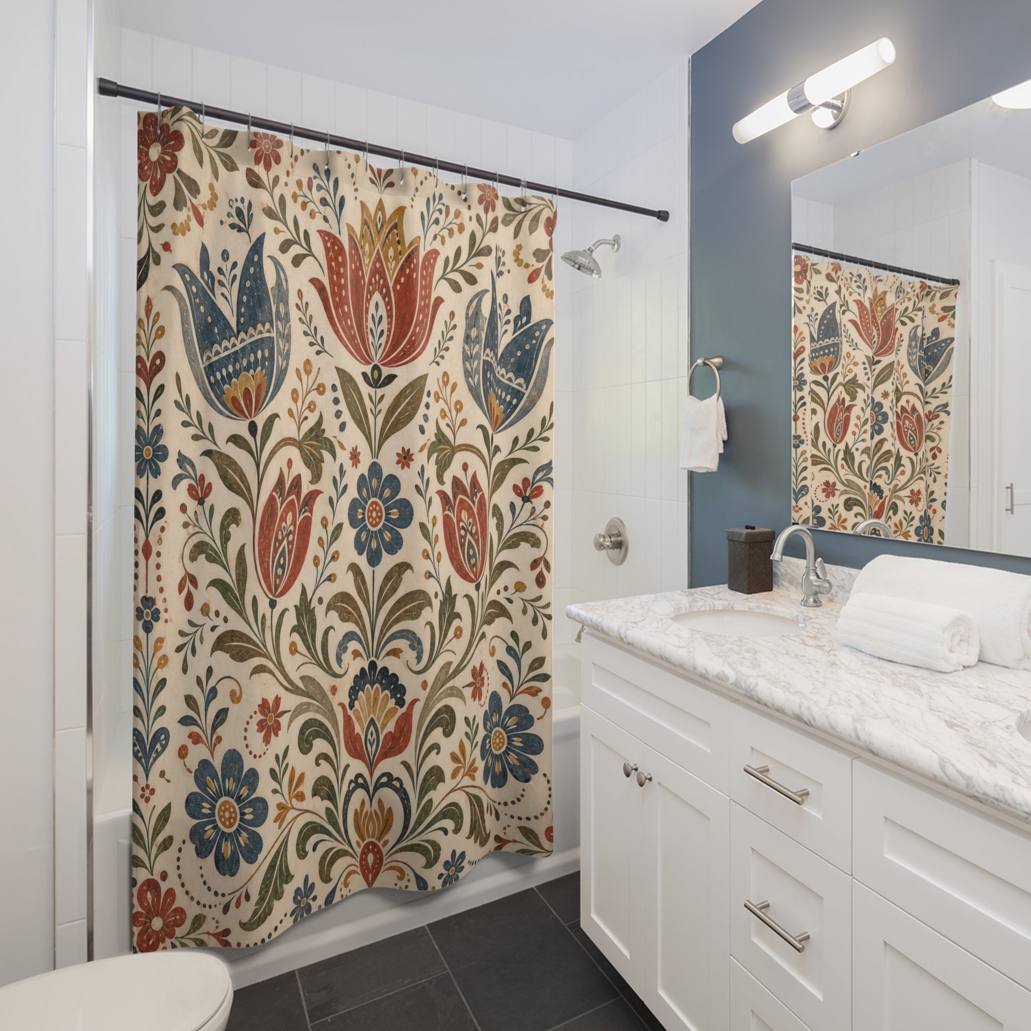 Vintage Folk Floral Shower Curtain