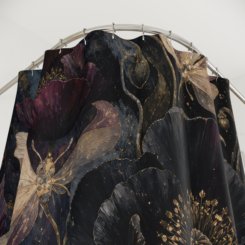 Black Poppy Nocturne Shower Curtain