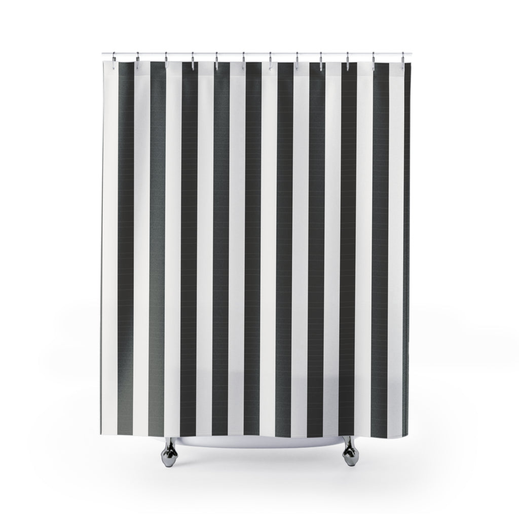Grey and White Awning Stripe Shower Curtain