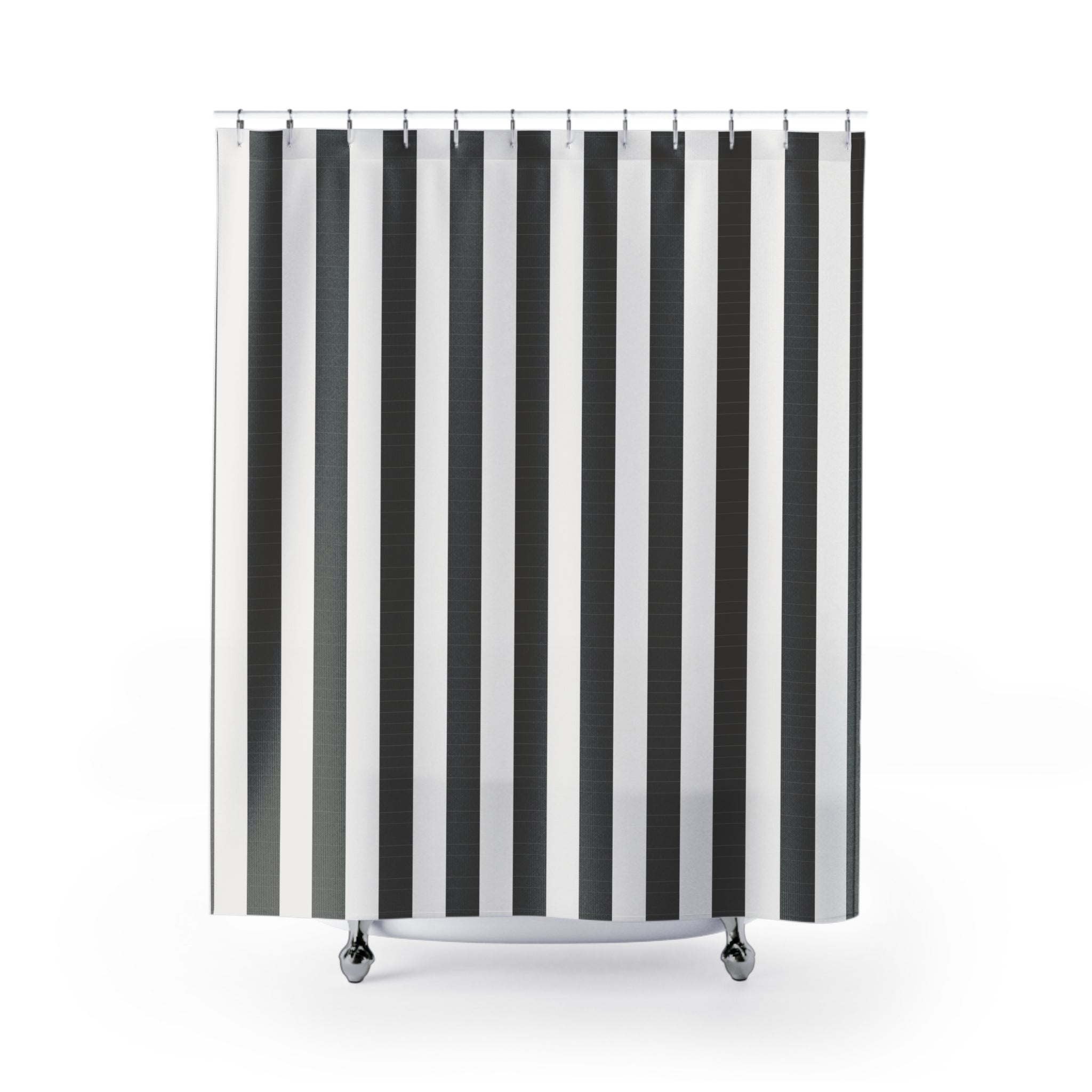Grey and White Awning Stripe Shower Curtain