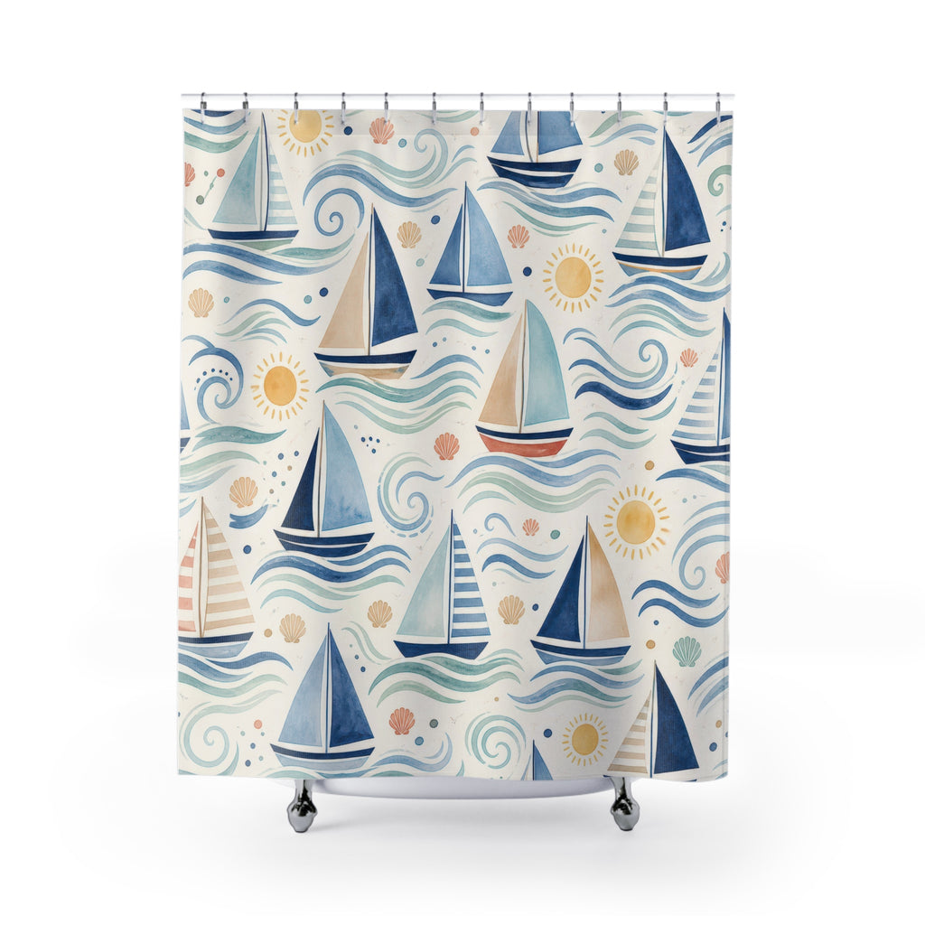 Navy Sailboat Shower Curtain