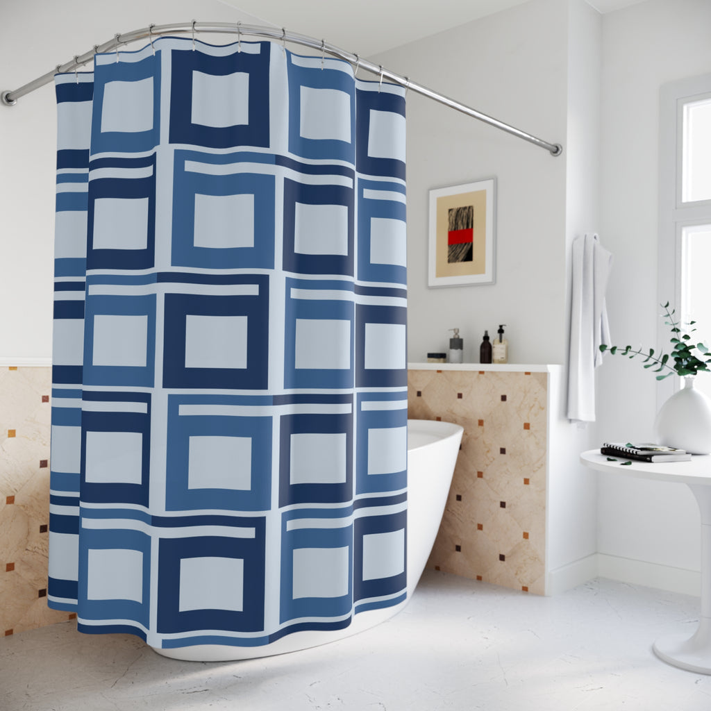 Navy Blue Greek Key Shower Curtain