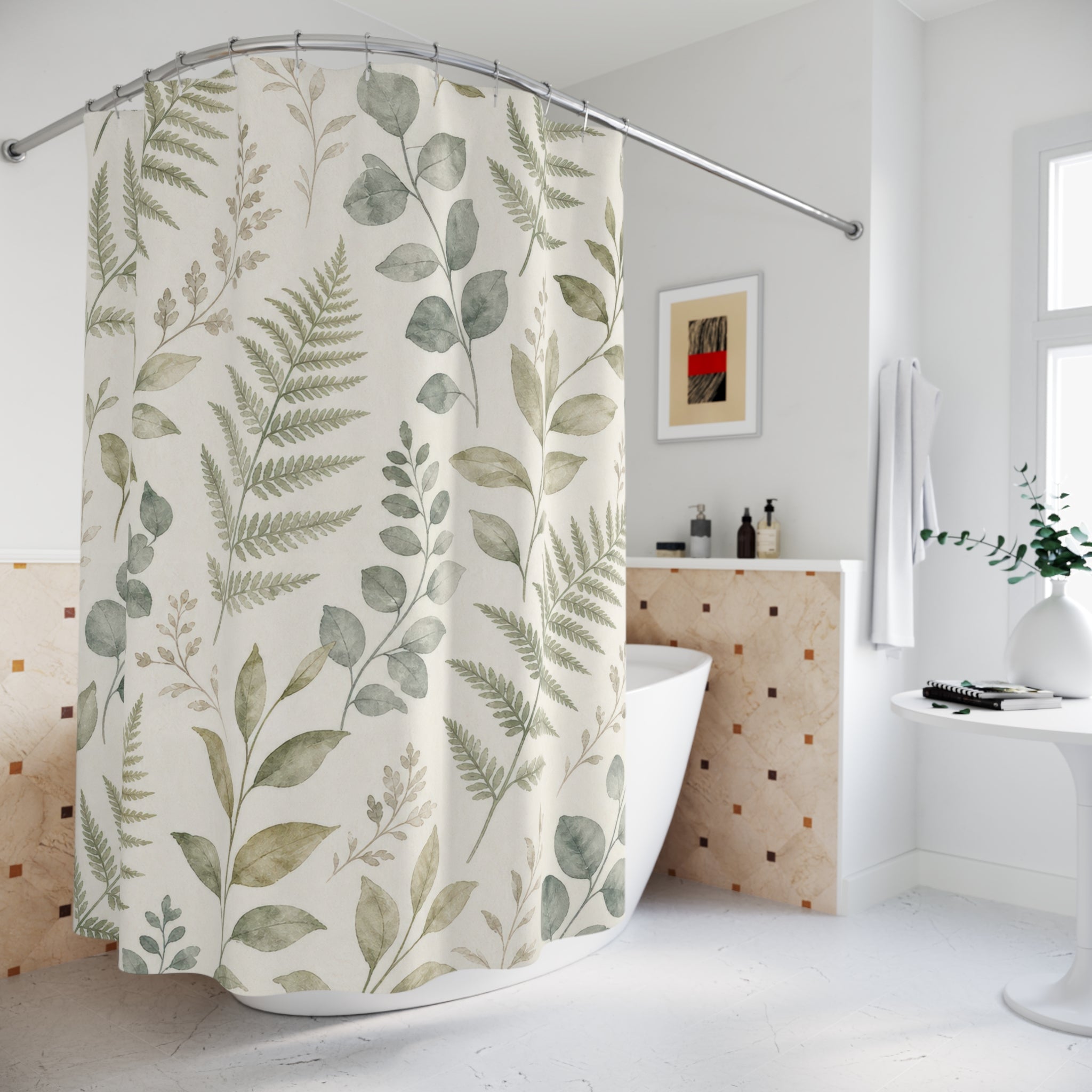 Sage Fern Eucalyptus Leaf Shower Curtain