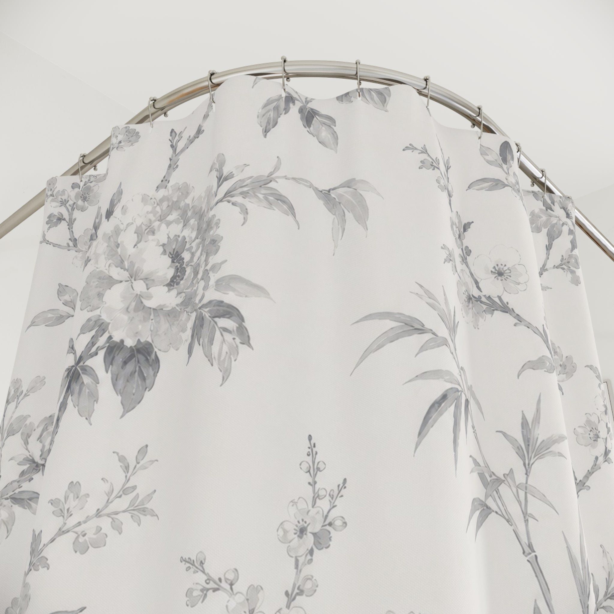 Grey White Toile Shower Curtain