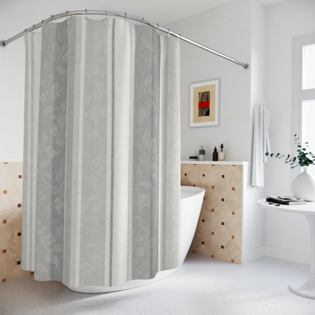 Grey Botanical Stripe Shower Curtain