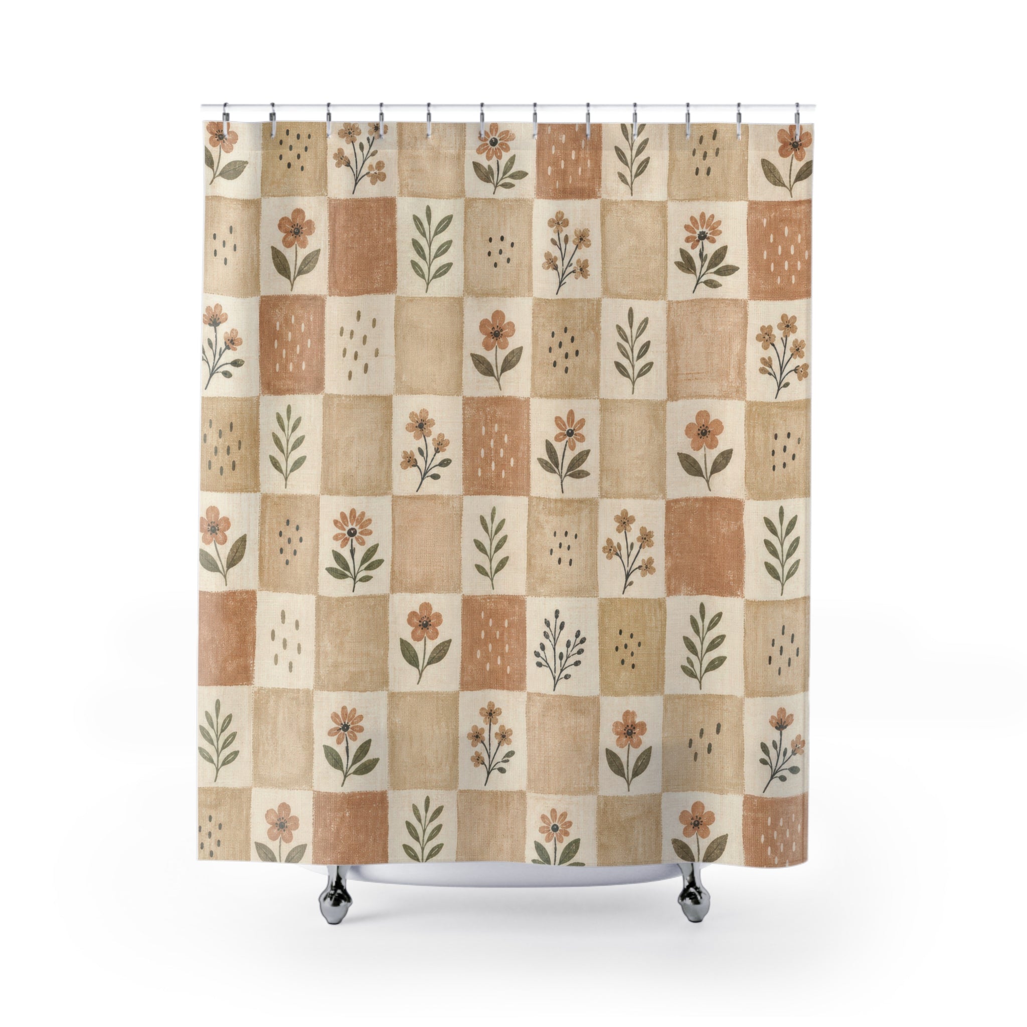 Floral Checkerboard Patchwork Shower Curtain