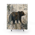 Bear Shower Curtain, Rustic Woodland Wildlife Scene, Brown Green Nature Bathroom Decor, Cabin Guest Bath Forest Lodge Style