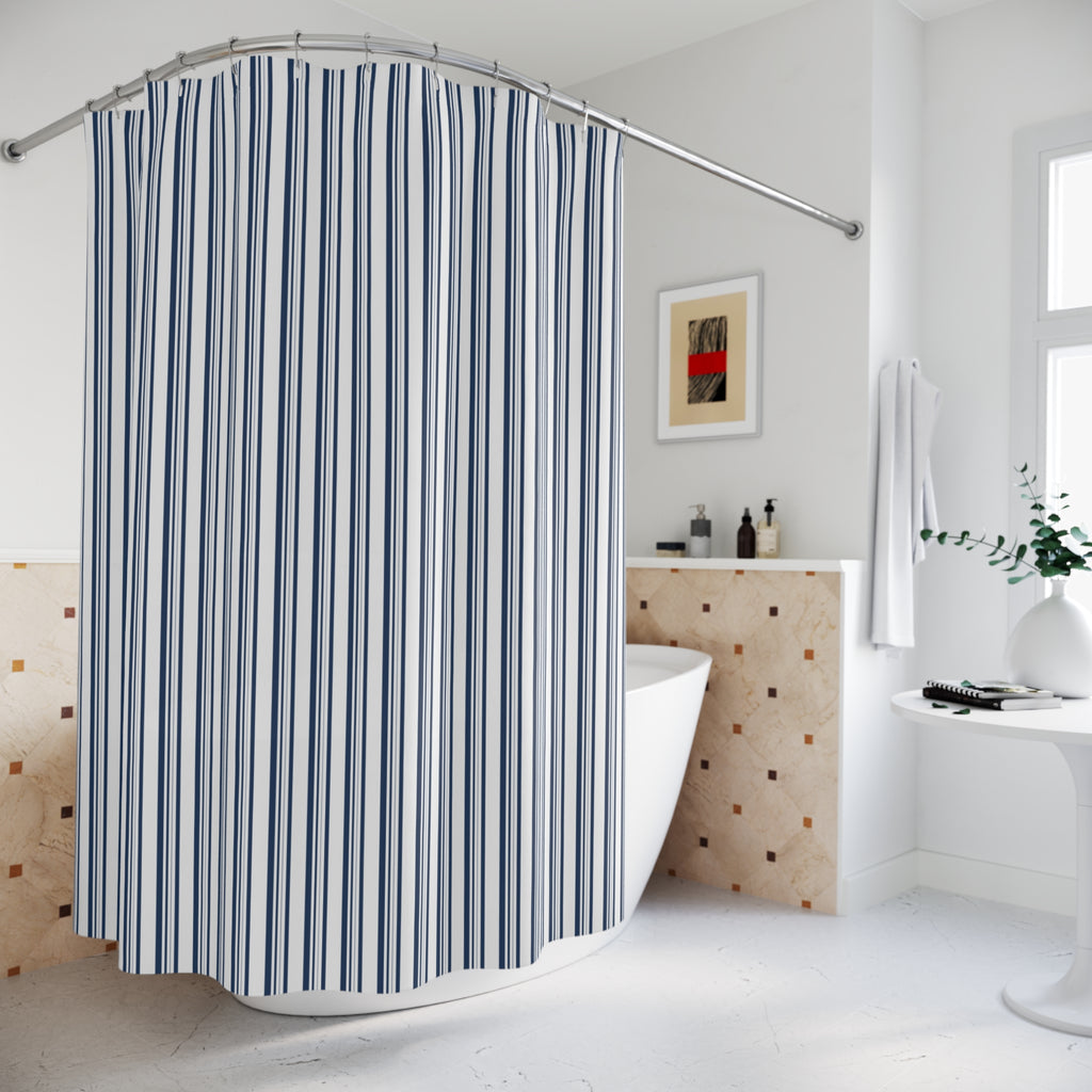 Navy Varied Stripe Shower Curtain