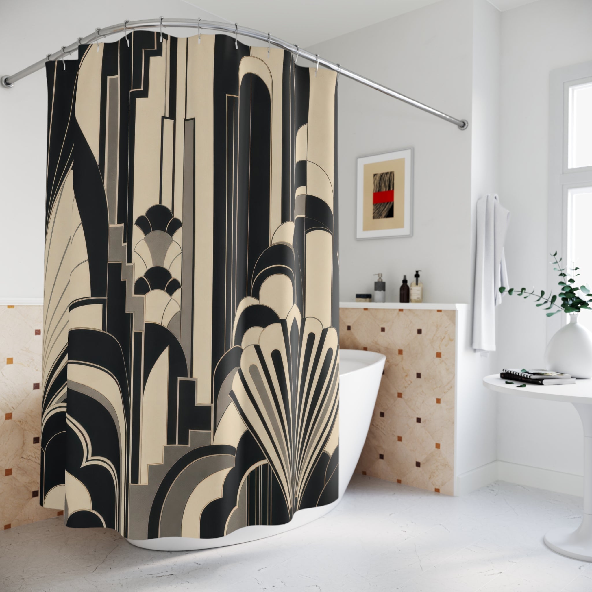 Black White Art Deco Fan Shower Curtain