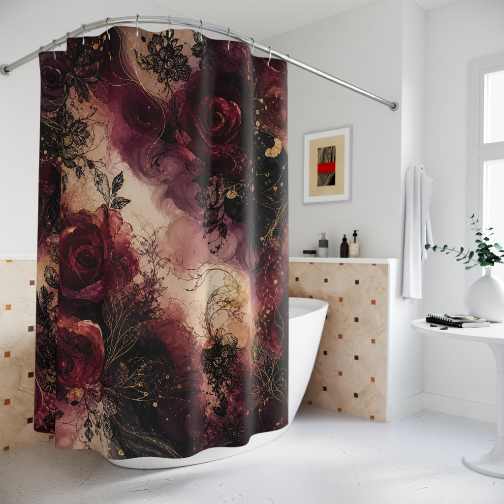 Painterly Burgundy Shower Curtain
