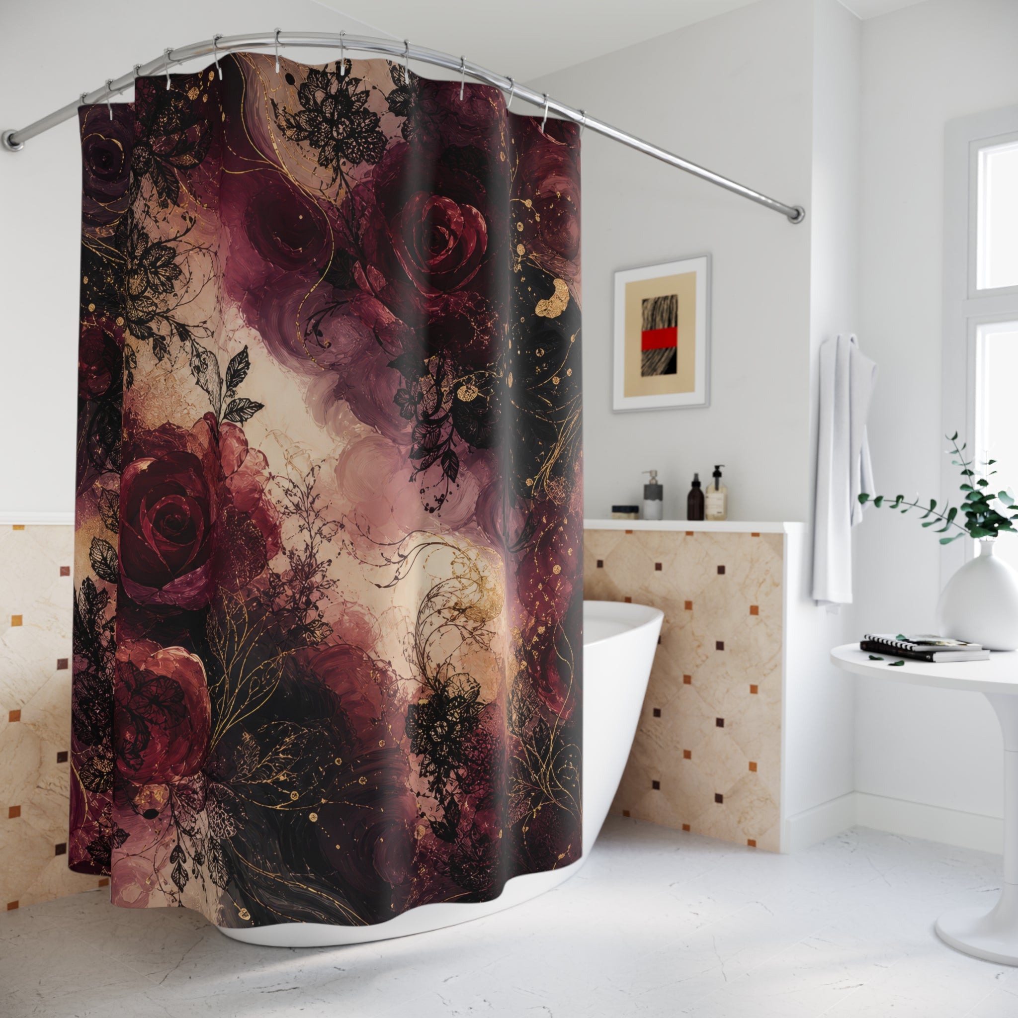 Painterly Burgundy Shower Curtain
