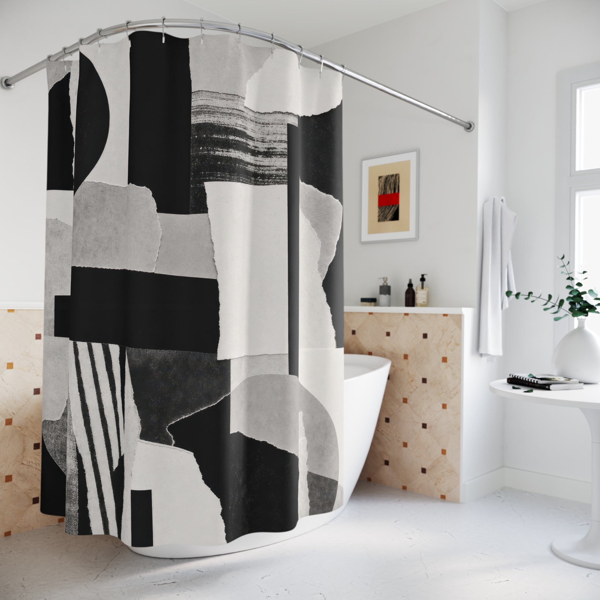 Black White Abstract Shower Curtain