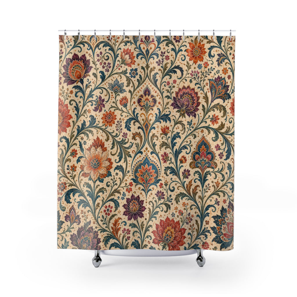 Ornate Vine Flower Boho Floral Shower Curtain
